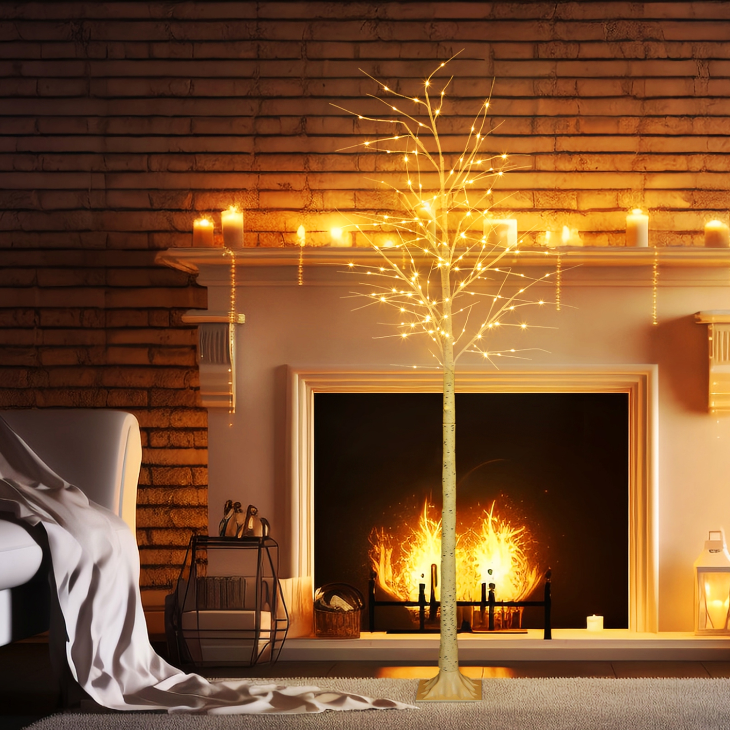 8FT LED Artificial Birch Tree for Indoor and Outdoor Decoration, Wedding Holiday Christmas Decoration