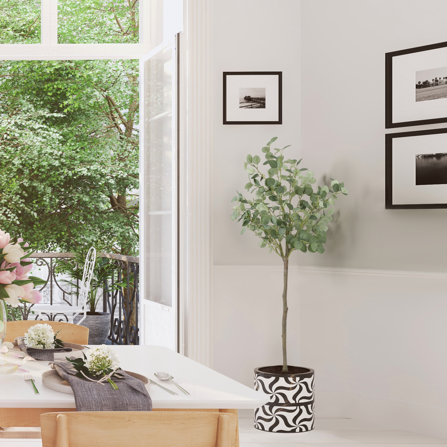 Artificial Eucalyptus Tree, 5ft Tall Fake Tree Silk Artificial Eucalyptus Tree with Plastic Nursery Pot, Artificial Plants for Home Office Interior