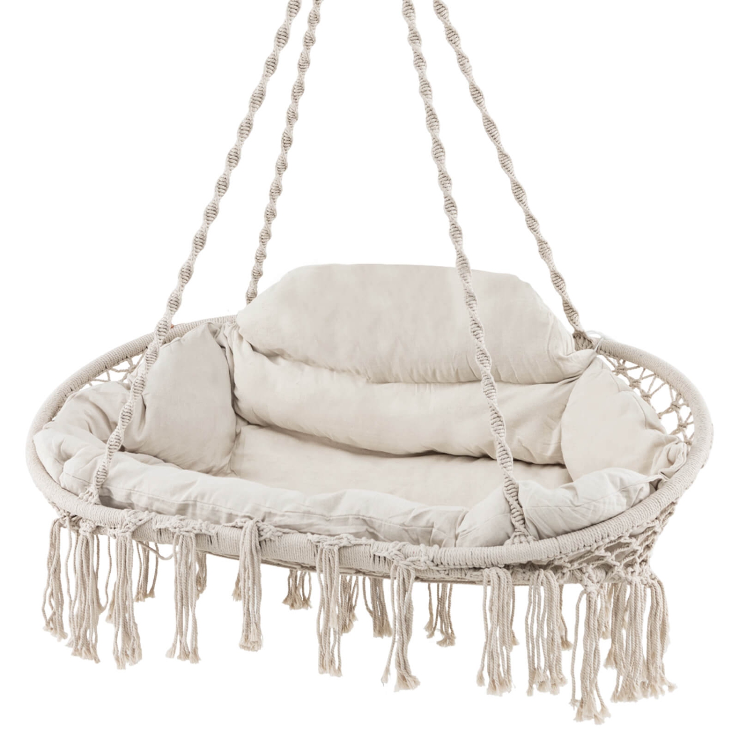 Costway Swing Chair Hand-Woven Rope Hanging Chair with Thick Cushion & Folding Metal Frame