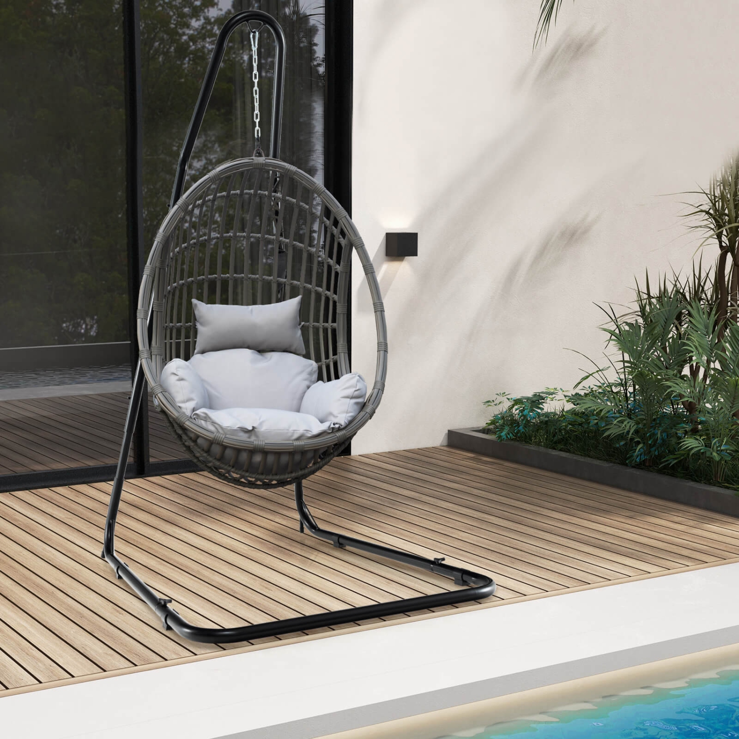 Costway 77"-93" Height Adjustable Hanging Chair Stand with Heavy-duty Metal Frame for Patio