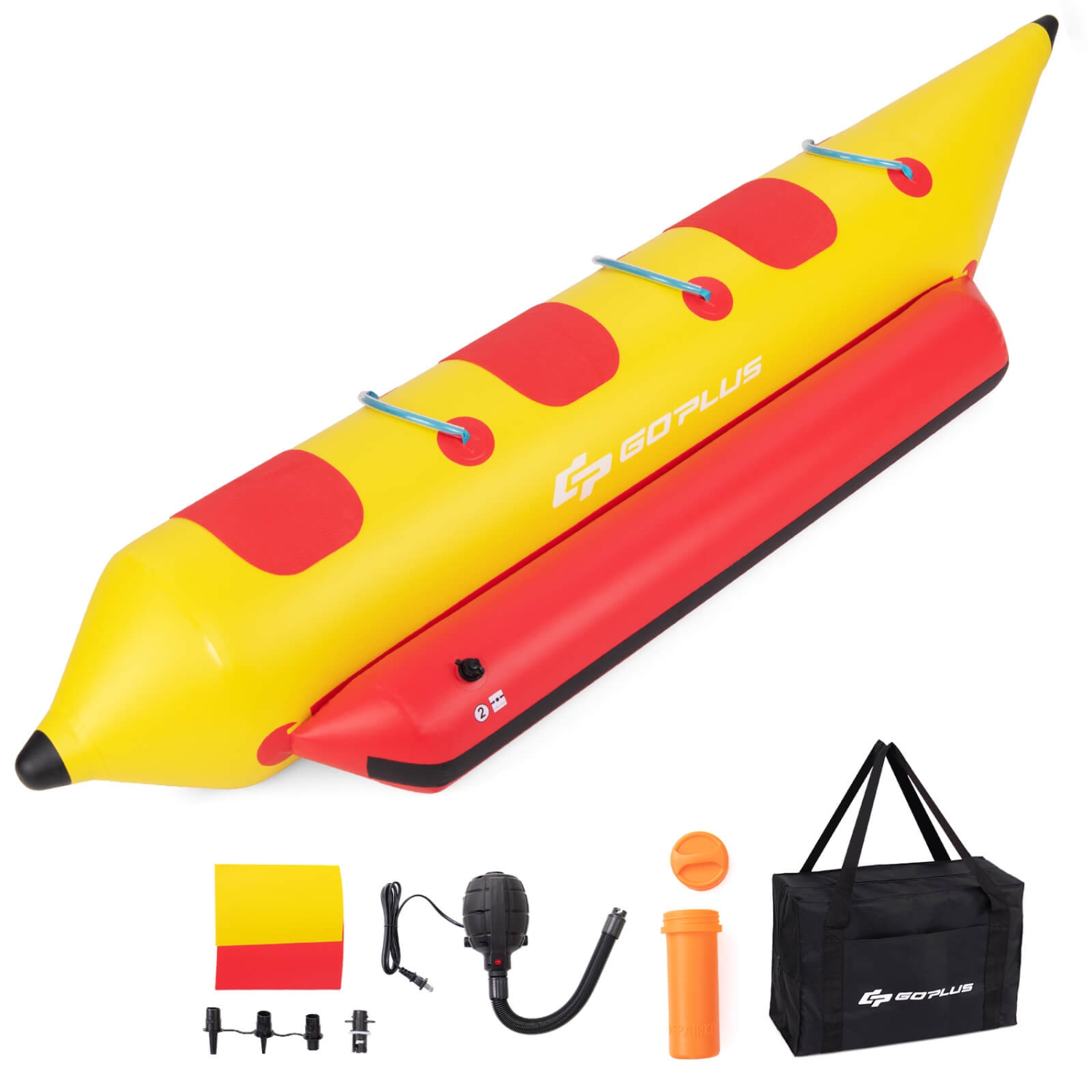 Bateau-banane gonflable pour 3&nbsp;personnes de Goplus avec pompe à air électrique pour bateau et sports aquatiques
