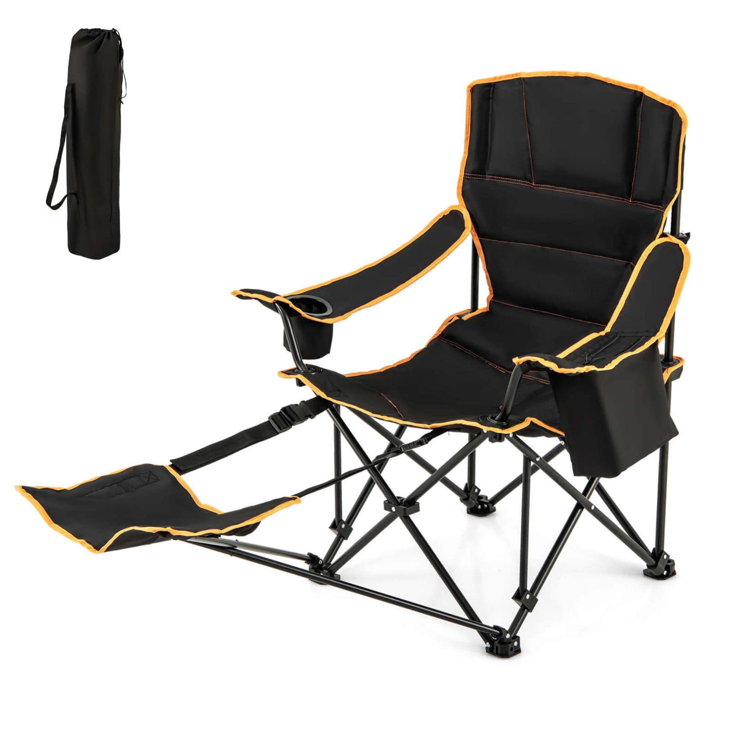Goplus – Chaise de camping pliante 1 pièces avec repose-pieds rembourré et dossier ajustable