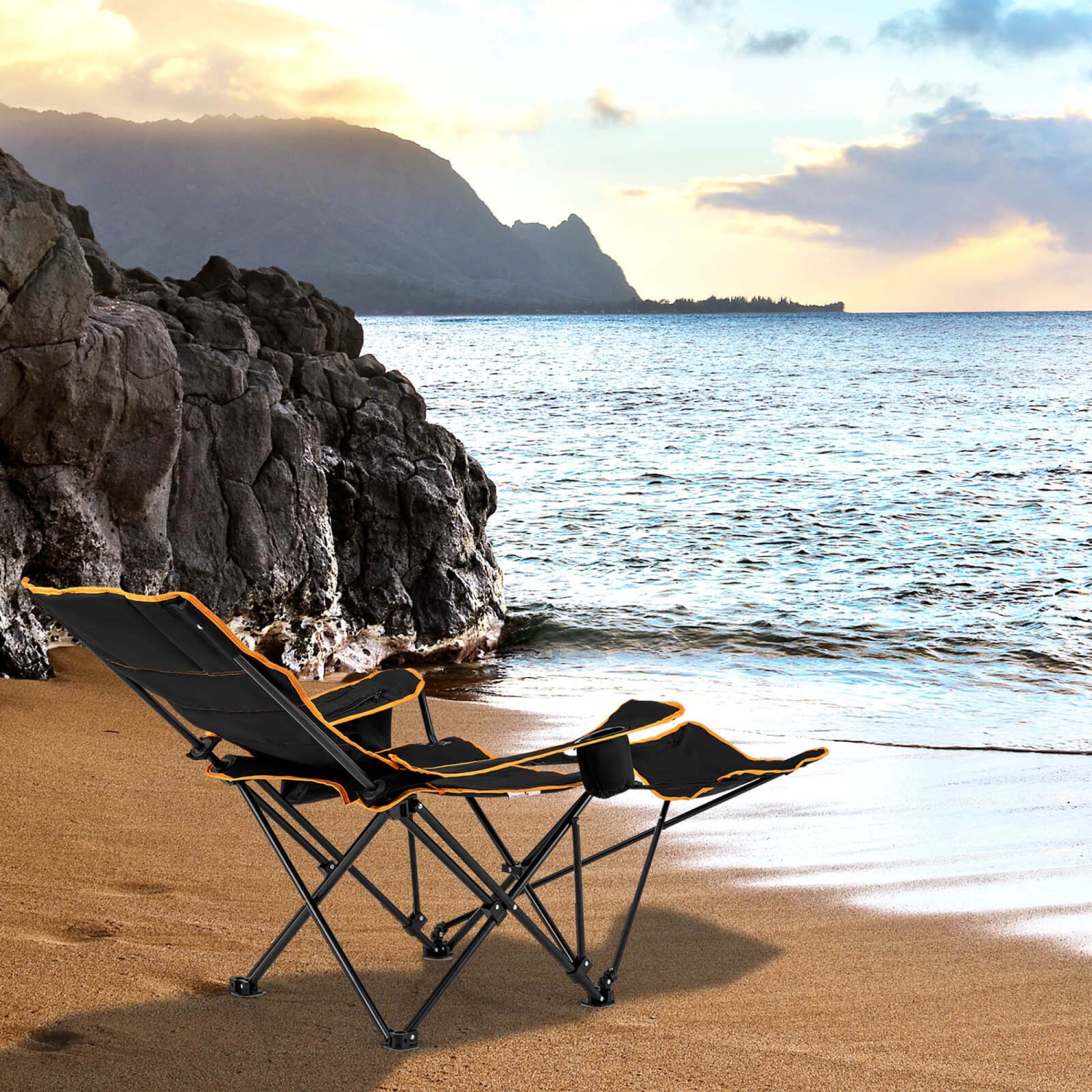 Goplus – Chaise de camping pliante 1 pièces avec repose-pieds rembourré et dossier ajustable