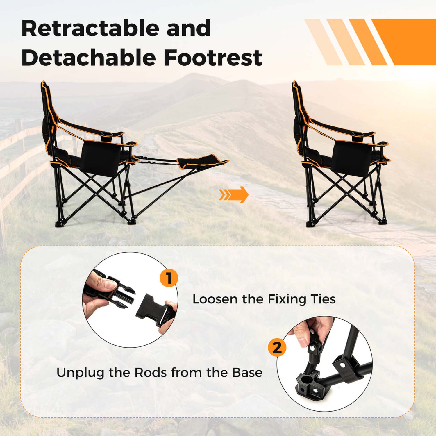 Goplus – Chaise de camping pliante 1 pièces avec repose-pieds rembourré et dossier ajustable