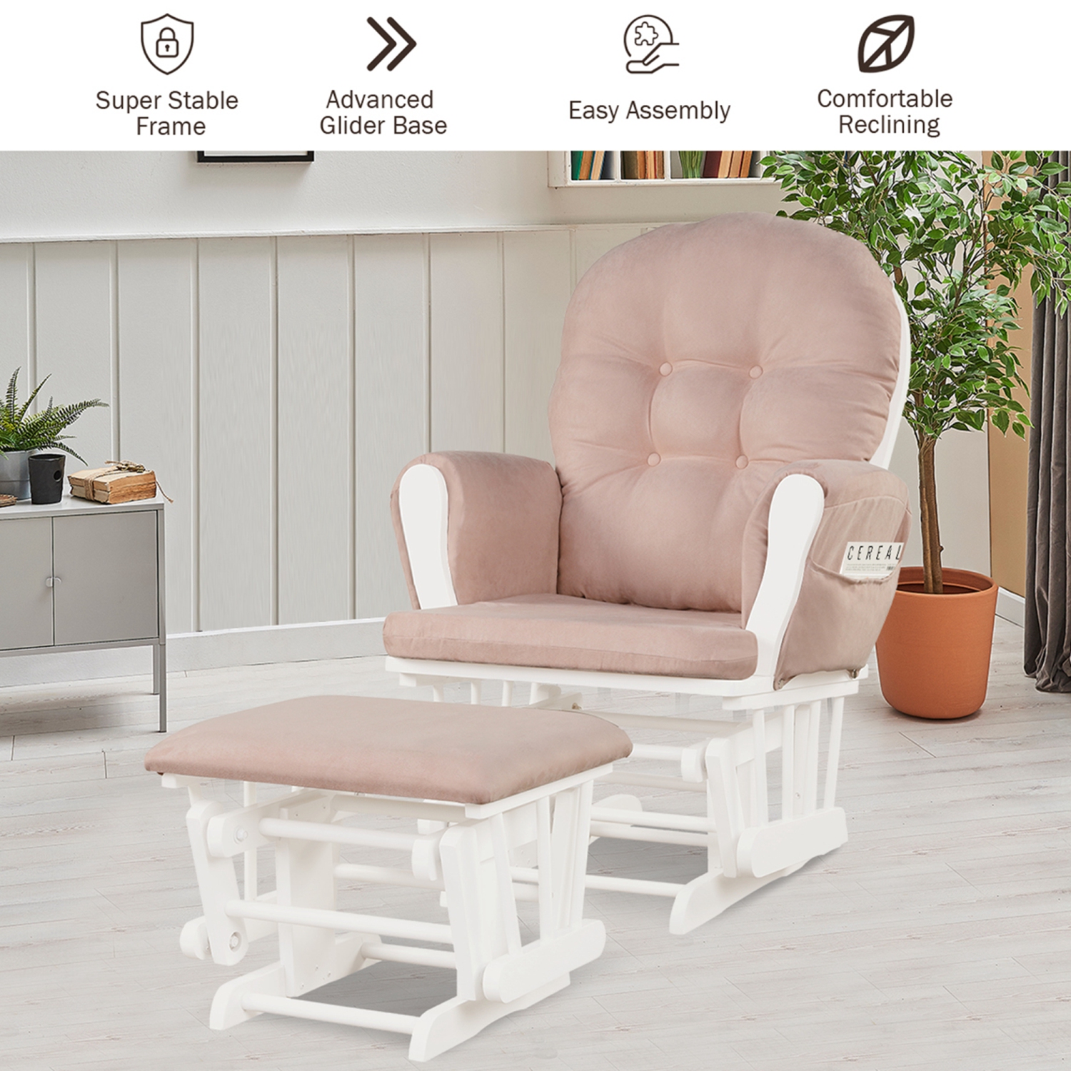 Baby Nursery Relax Rocker Rocking Chair Glider & Ottoman Set w/ Cushion