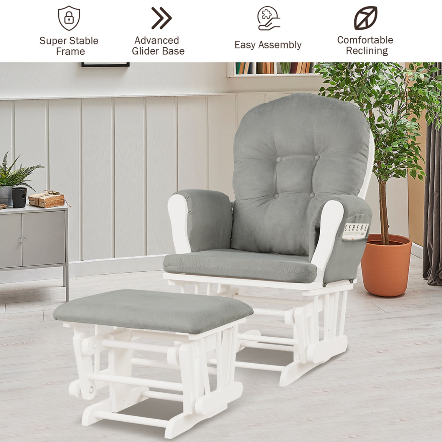 Baby Nursery Relax Rocker Rocking Chair Glider & Ottoman Set w/ Cushion