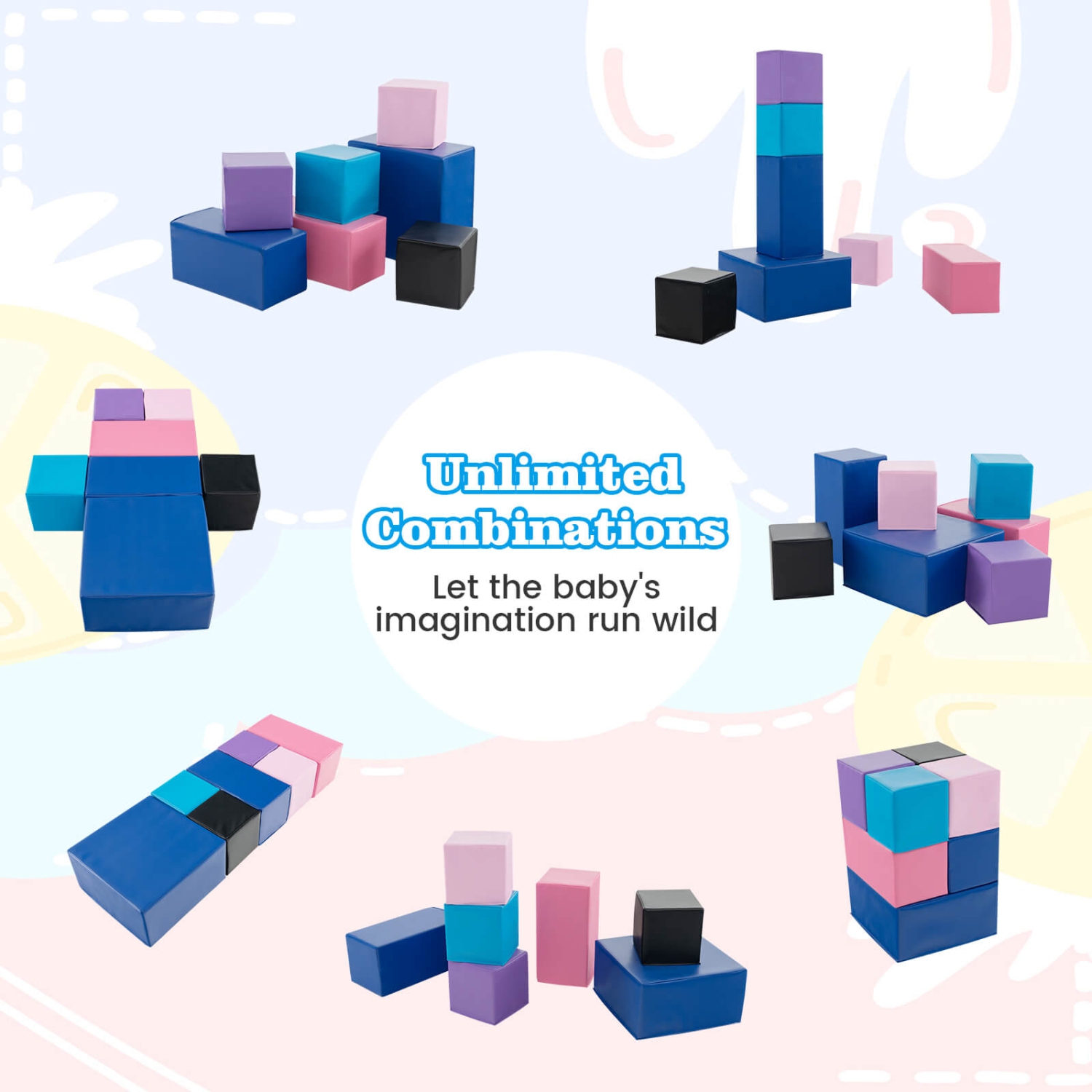 Costway 7 PCS Foam Building Blocks Colorful Climbing Foam Soft Cubes for Kids