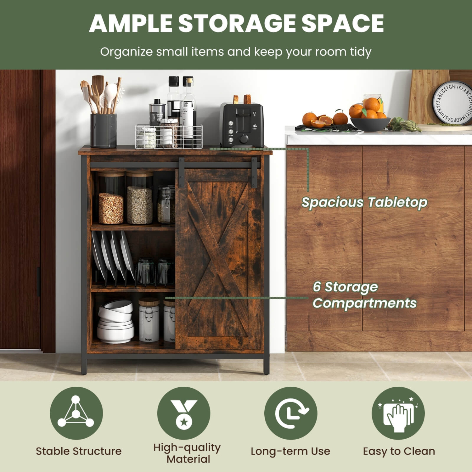 Costway 32" Farmhouse Accent Storage Cabinet with Sliding Barn Door & Adjustable Shelves