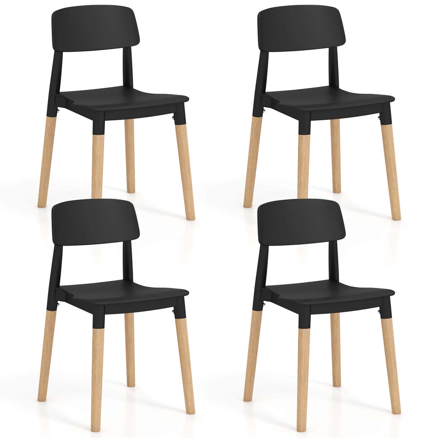 Ensemble de 4 chaises de salle à manger de Costway avec dossier large ergonomique et pattes robustes en bois