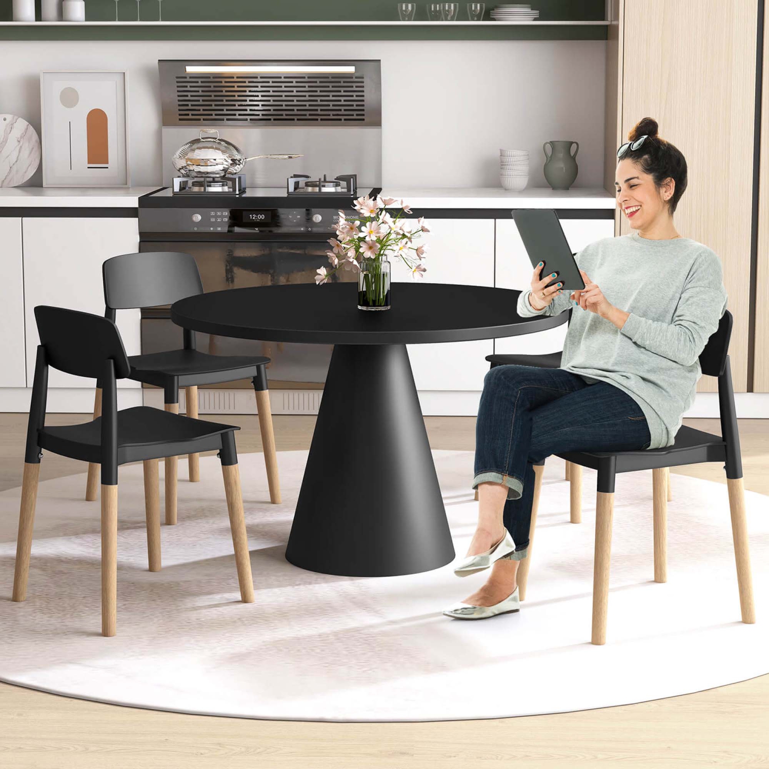 Ensemble de 4 chaises de salle à manger de Costway avec dossier large ergonomique et pattes robustes en bois