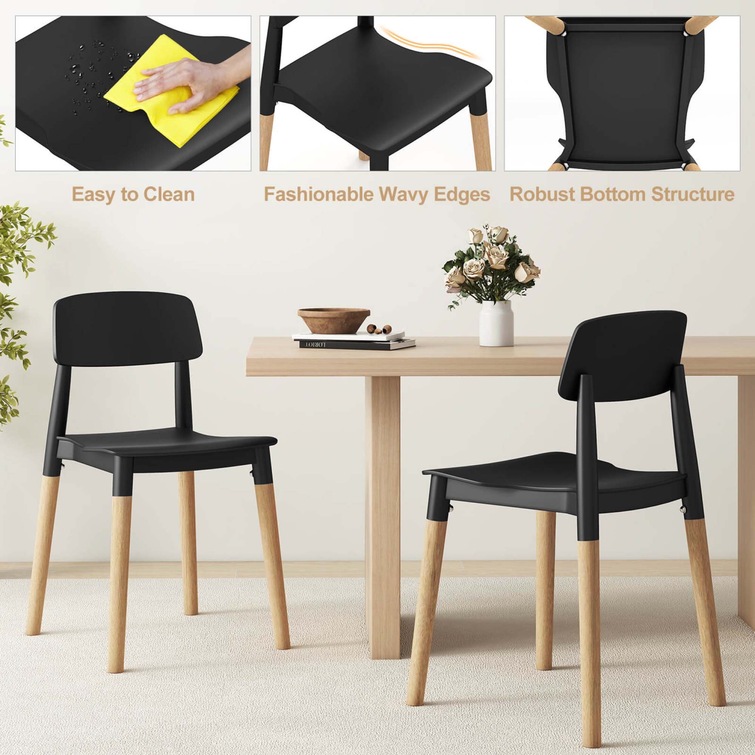Ensemble de 4 chaises de salle à manger de Costway avec dossier large ergonomique et pattes robustes en bois