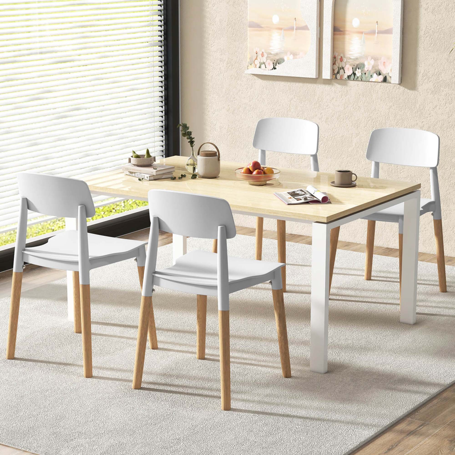 Ensemble de 4 chaises de salle à manger de Costway avec dossier large ergonomique et pattes robustes en bois