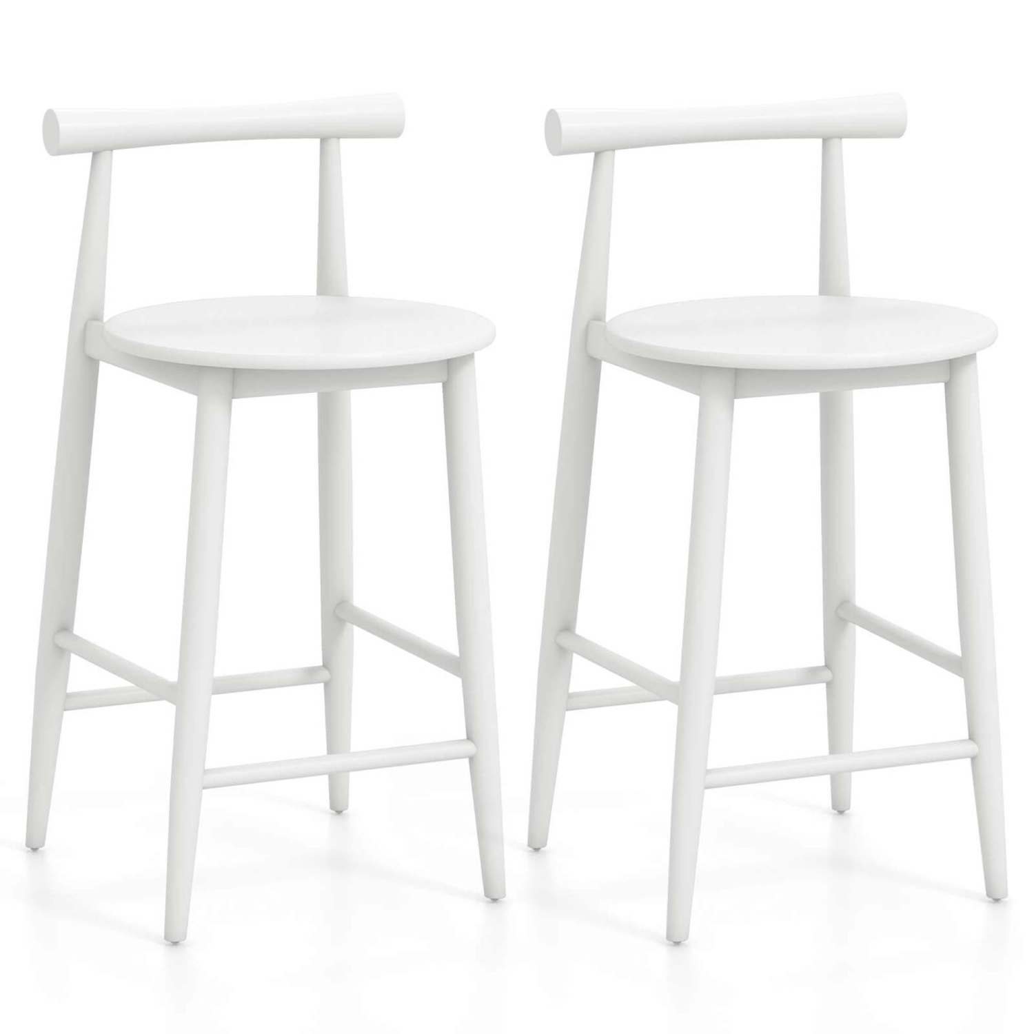 Costway Bar Chair Counter Height Stools Set of 2 with Acacia Wood Frame Supporting Legs White
