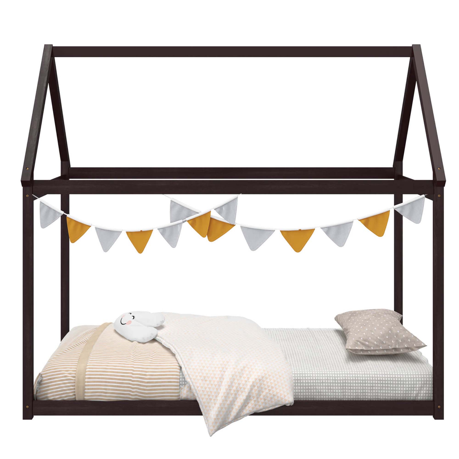 Cadre de lit simple en bois avec toit pour enfant de Costway sans sommier