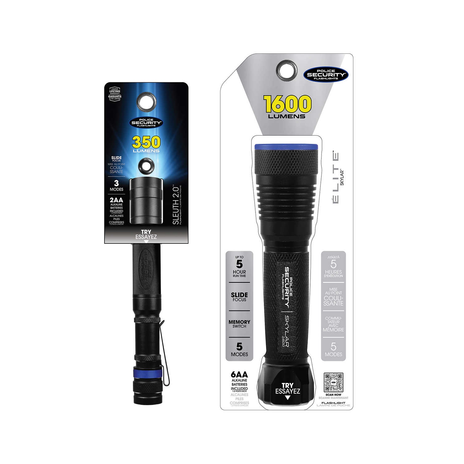 Police Security Flashlight Combo Skylar 1600 Lumens and Sleuth 2.0