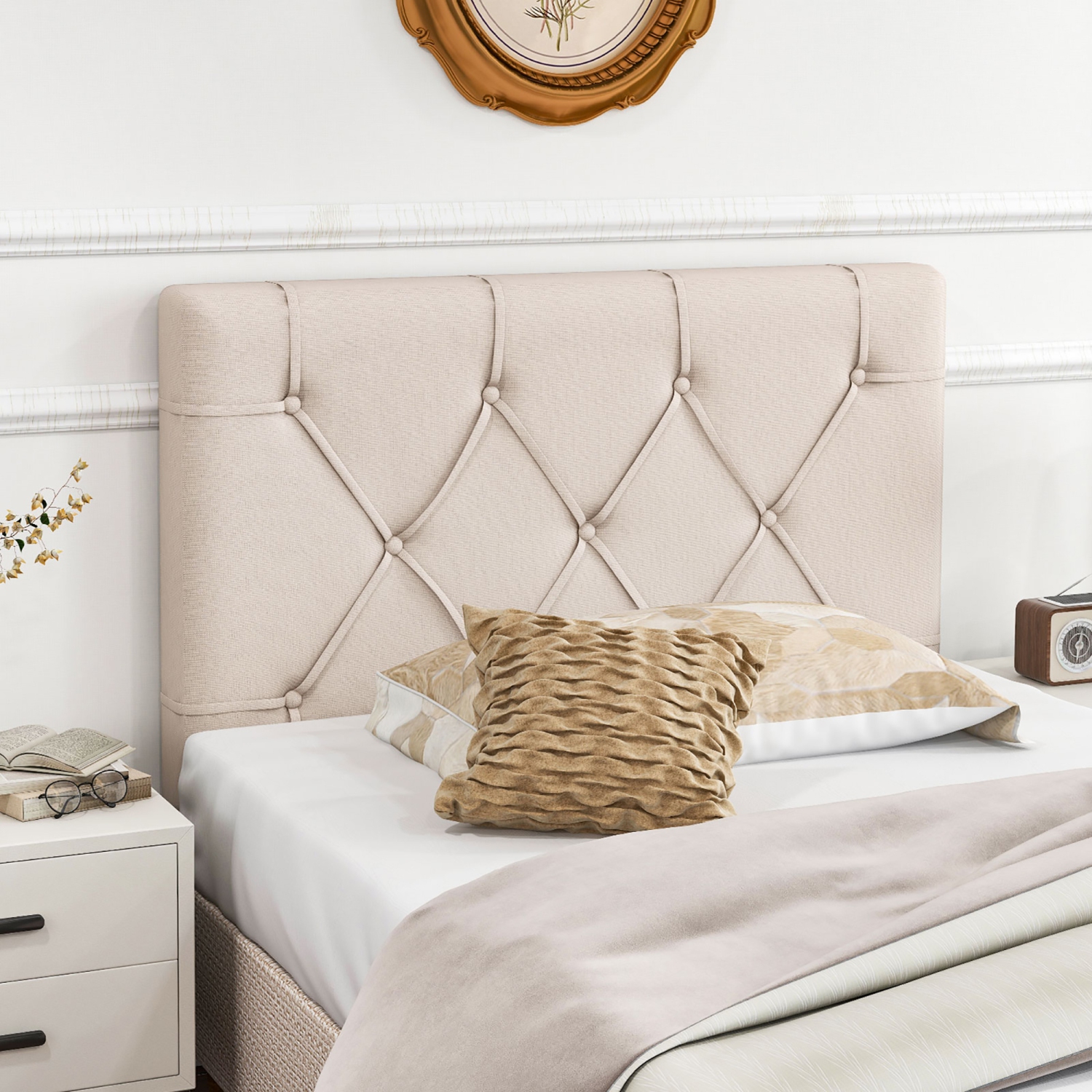 Gymax Upholstered Headboard for Twin Size Bed w/ Fabric Upholstery Adjustable Height