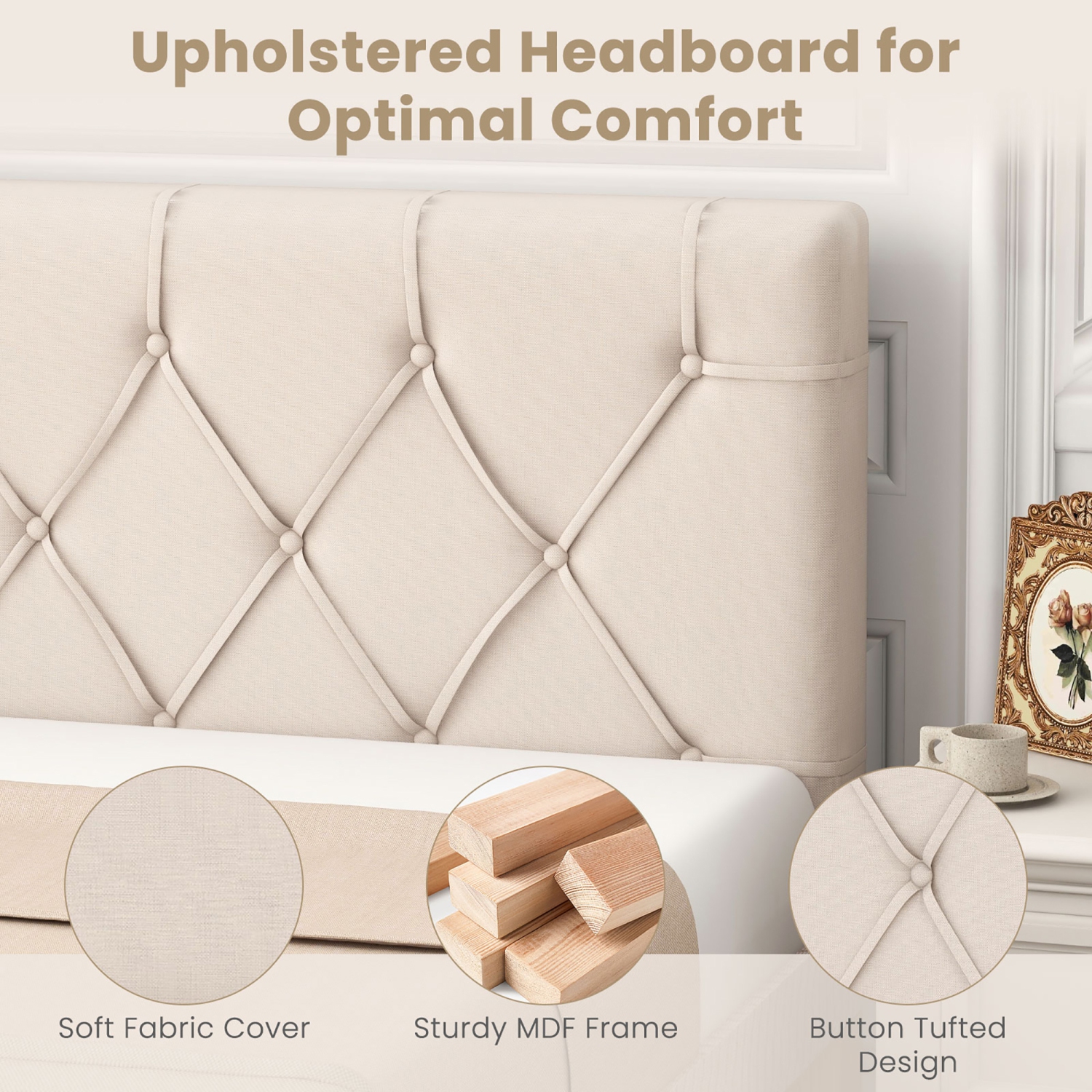 Gymax Upholstered Headboard for Twin Size Bed w/ Fabric Upholstery Adjustable Height