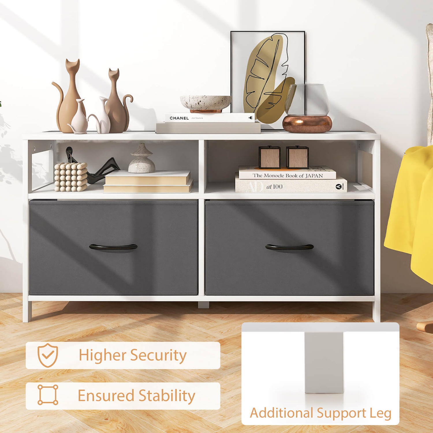 Gymax Fabric Dresser for Bedroom Chest of Drawers w/ 2 Drawers & 2 Open Shelves