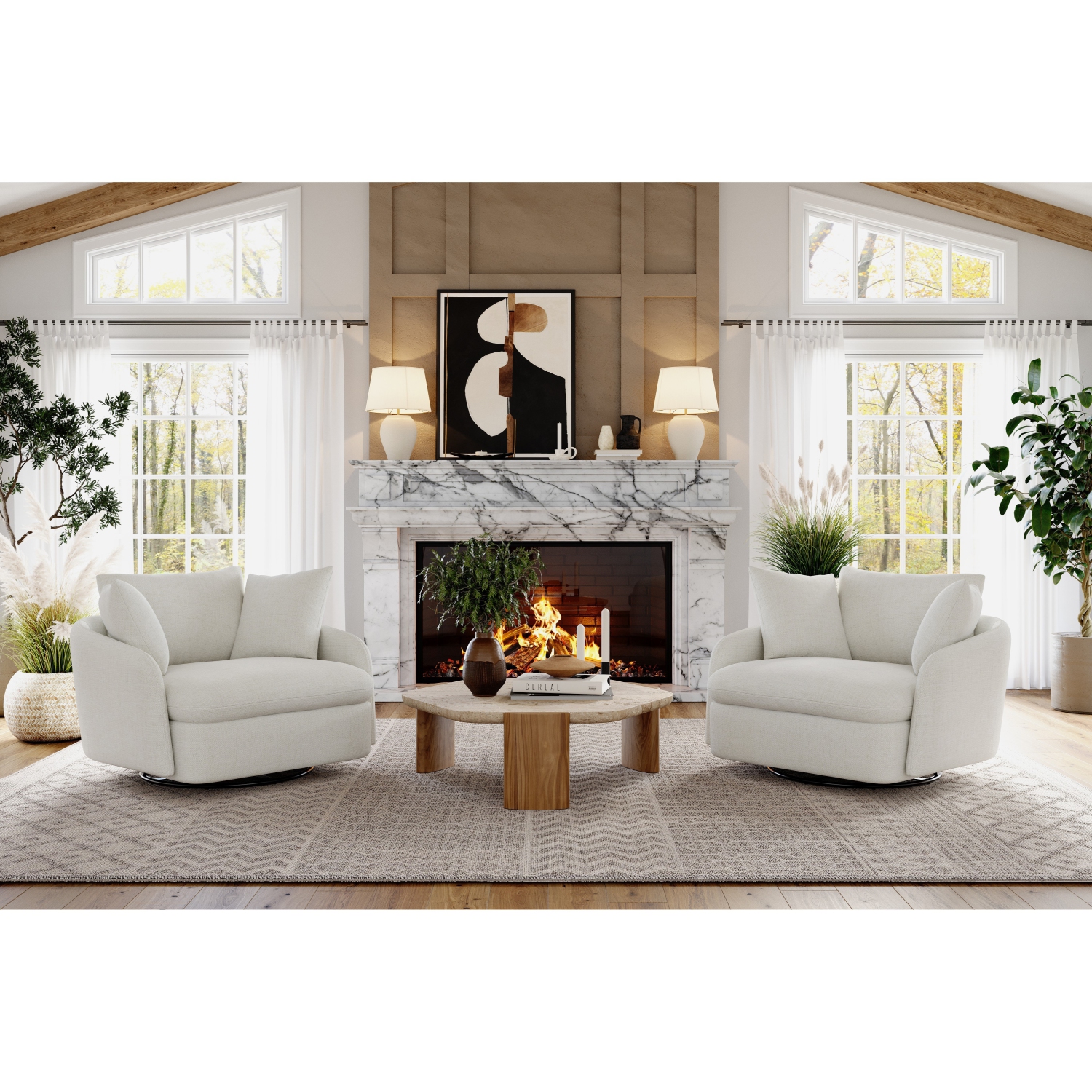 Valencia Giorgia Fabric Swivel Accent Chair Pearl