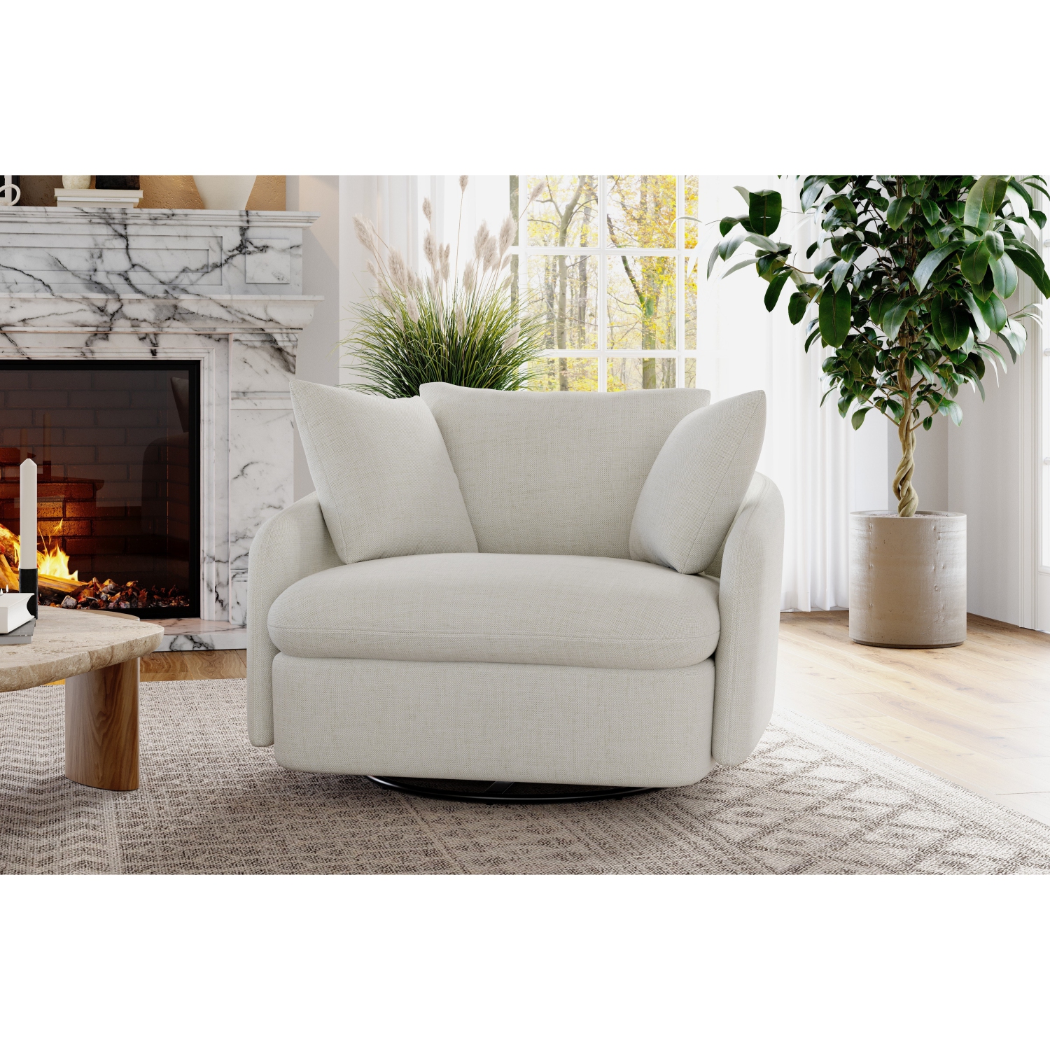 Valencia Giorgia Fabric Swivel Accent Chair Pearl