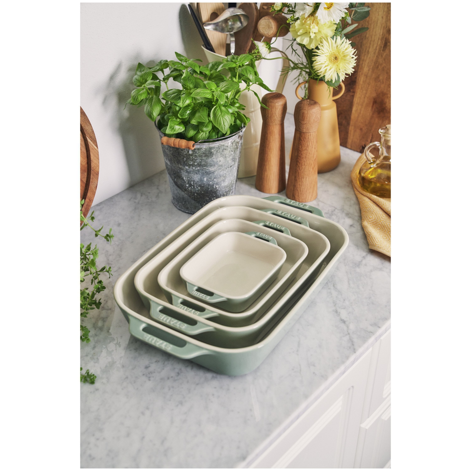 STAUB Ceramique 400 mL Ceramic Rectangular Rectangular Baking Dish , Eucalyptus