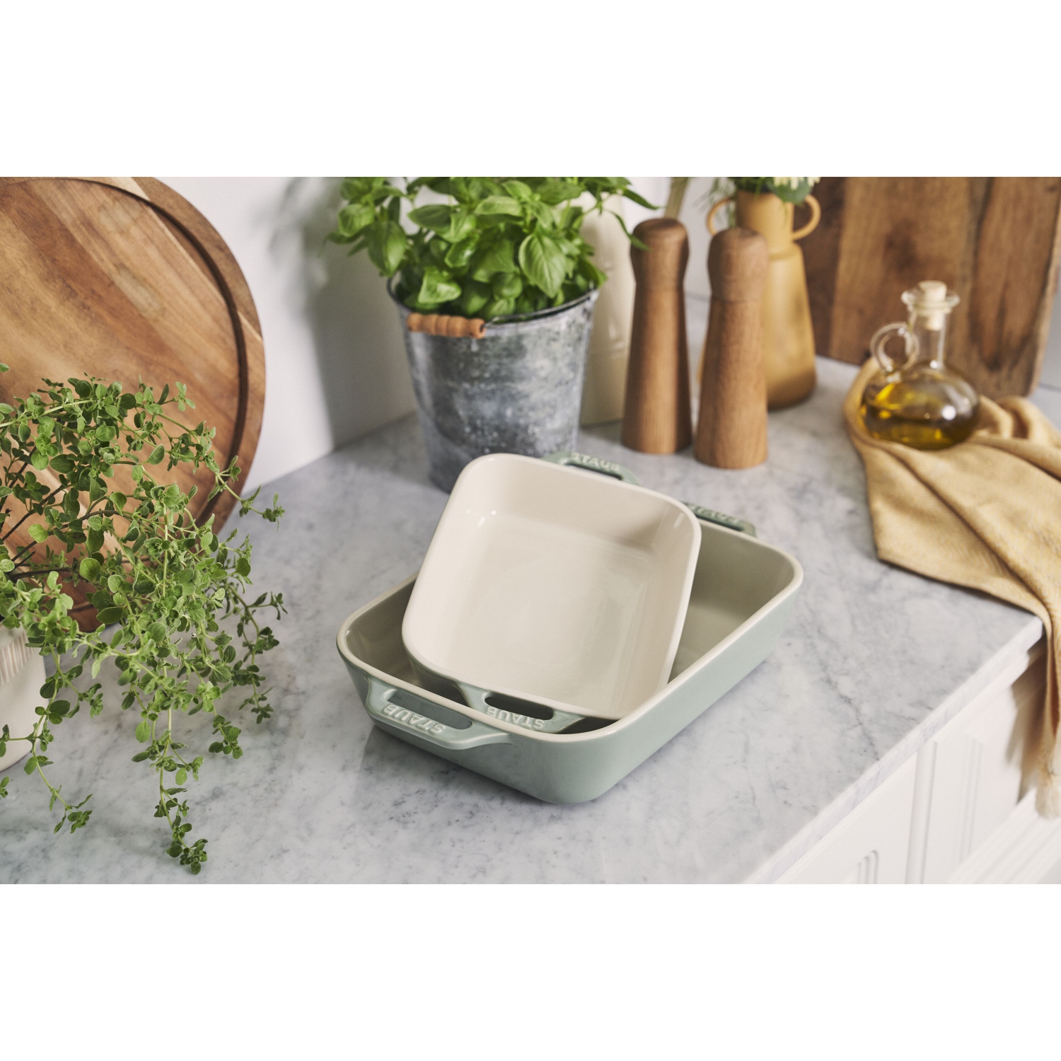 STAUB Ceramique 1 L Ceramic Rectangular Baking Dish, Eucalyptus
