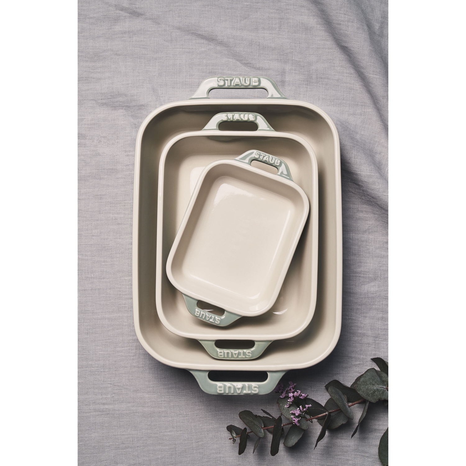 STAUB Ceramique 1 L Ceramic Rectangular Baking Dish, Eucalyptus