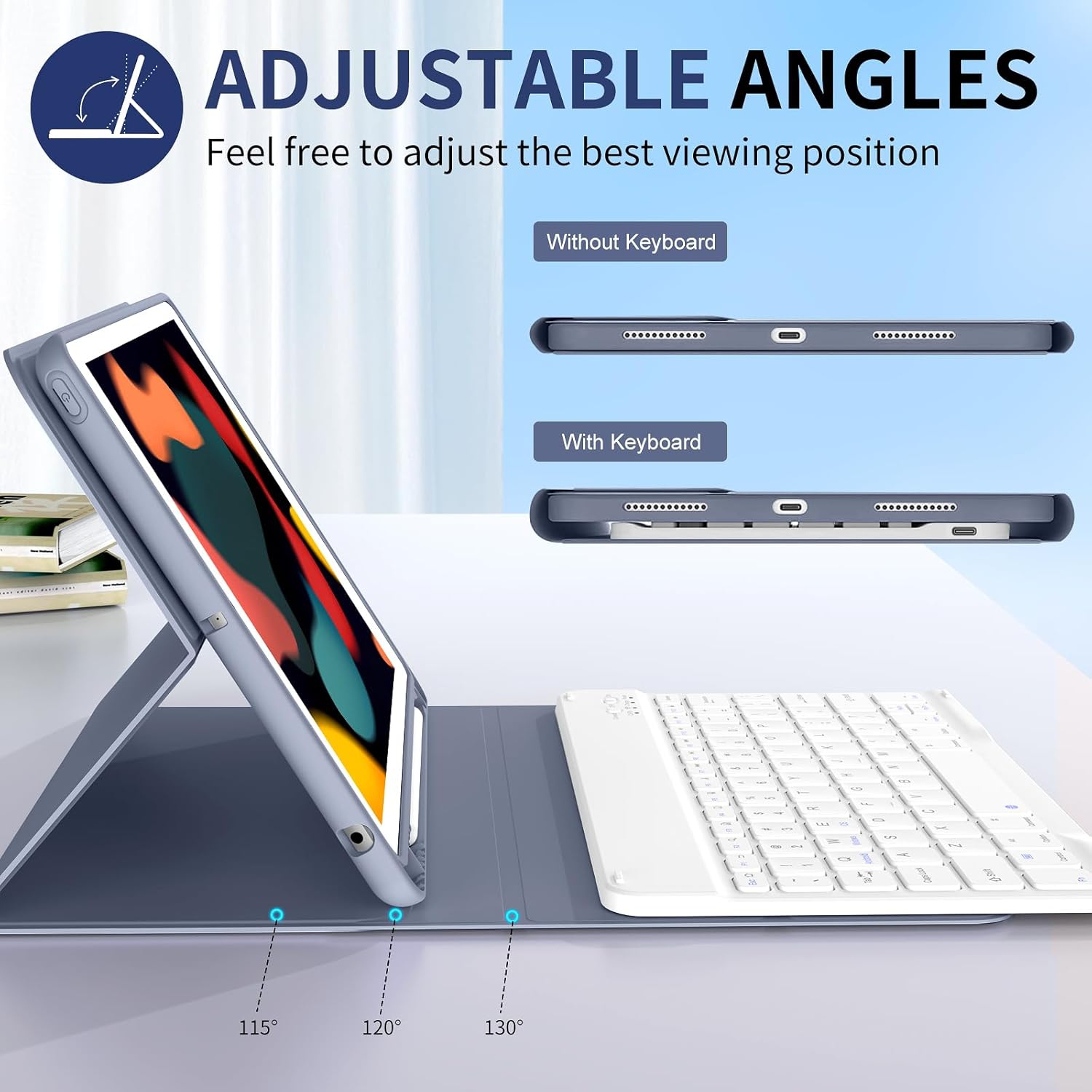 Étui-clavier 10,2&nbsp;po 9th/8th/7th gén. de iPad avec support à crayons, étui-clavier magnétique amovible sans fil Bluetooth pour 10,2&nbsp;po de