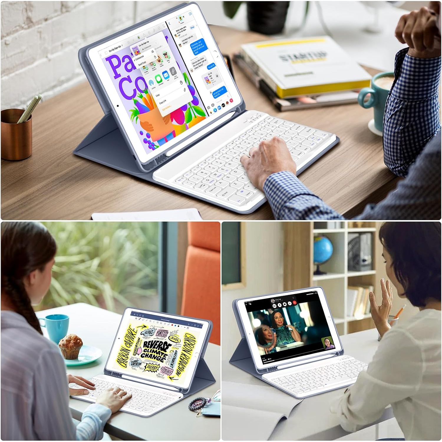 Étui-clavier 10,2&nbsp;po 9th/8th/7th gén. de iPad avec support à crayons, étui-clavier magnétique amovible sans fil Bluetooth pour 10,2&nbsp;po de