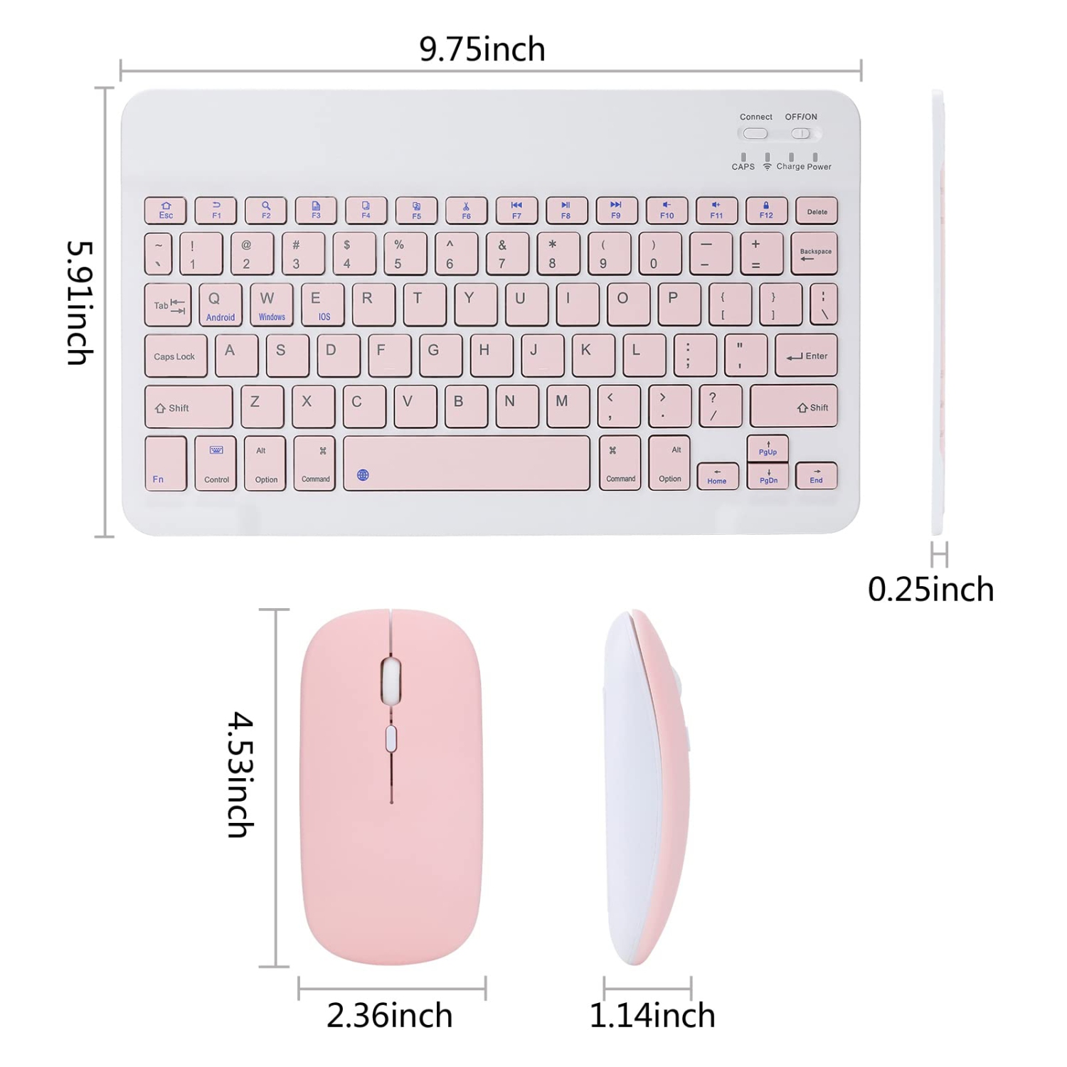 Rechargeable Bluetooth Keyboard and Mouse Combo Ultra-Slim Wireless Mouse Keyboard Set for Android Windows Tablet Cell Phone iPhone iPad Pro Air