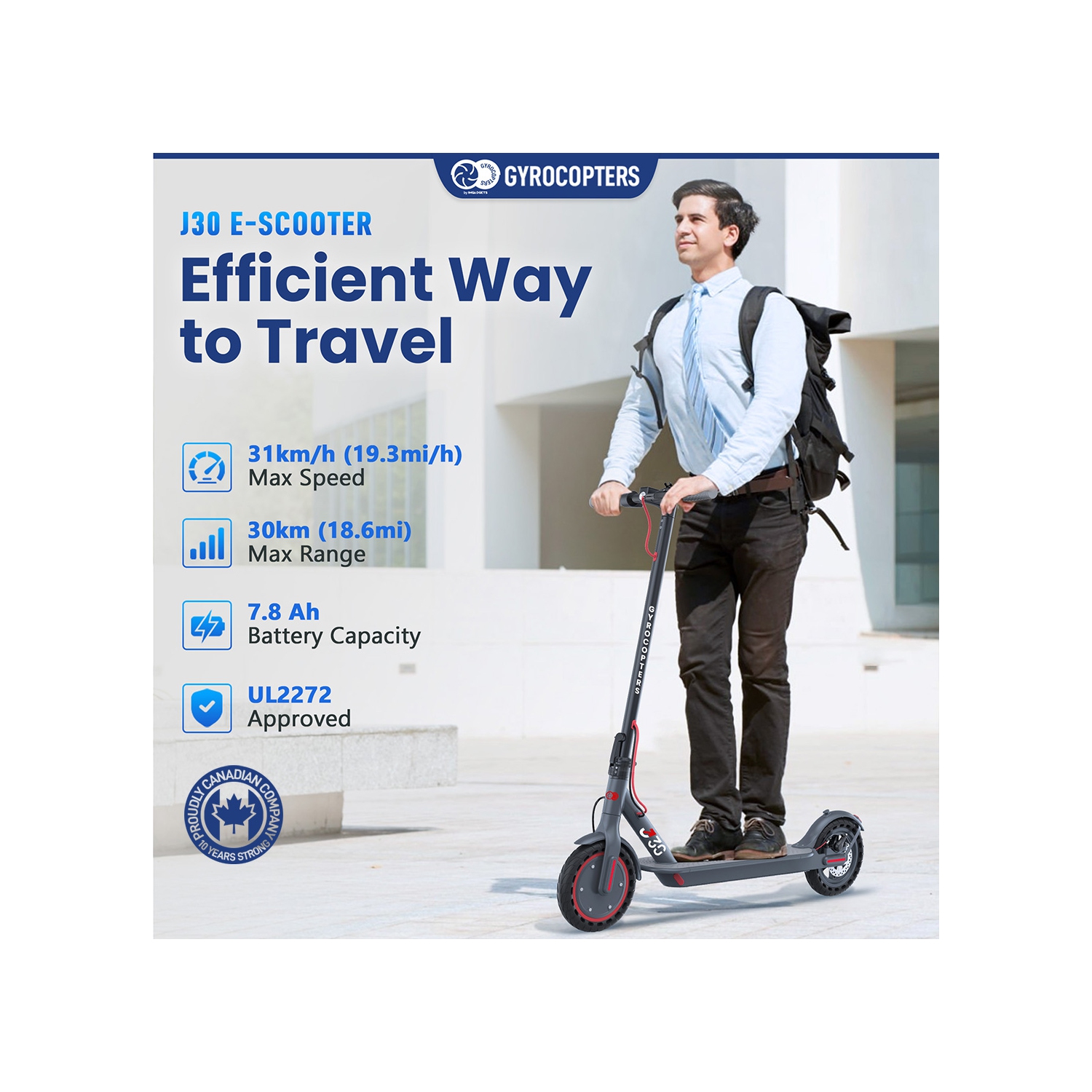 Trottinette électrique portative Flash 5,0 de Gyrocopters avec siège | moteur 350&nbsp;W | autonomie 30&nbsp;km | vitesse maximale 30&nbsp;km/h