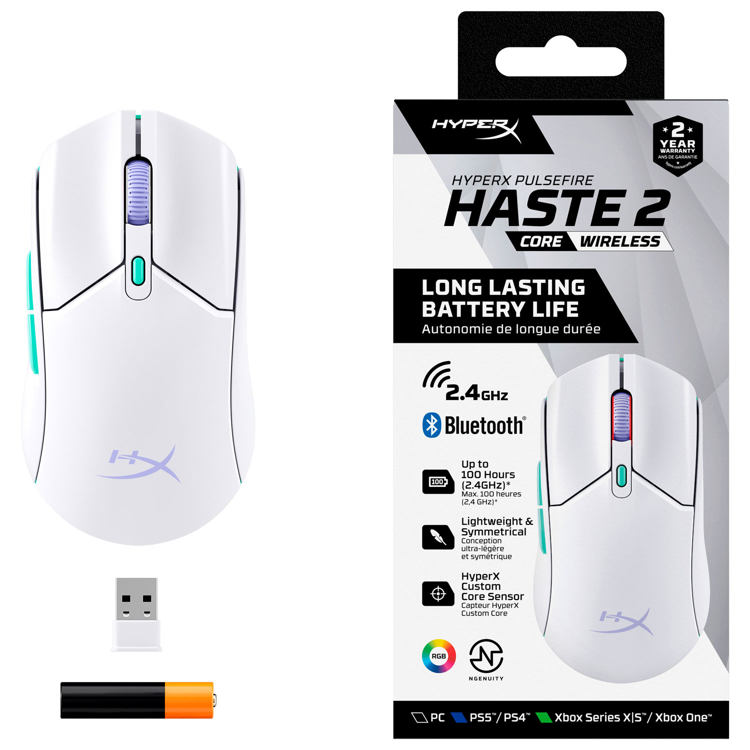 HyperX Pulsefire Haste 2 Core 12000 DPI Wireless Gaming Mouse - White