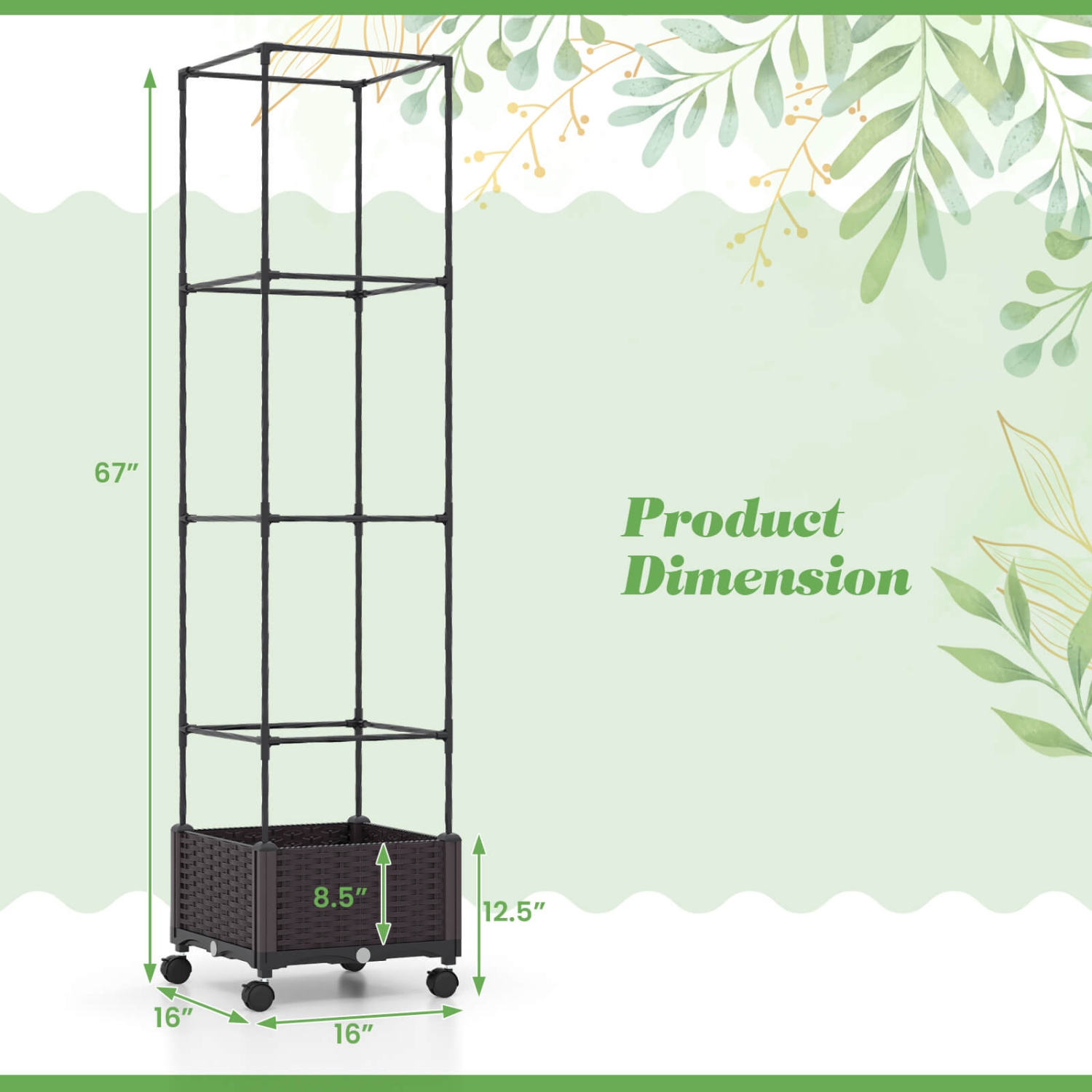 Costway 2 PCS 67" Planter Raised Garden Bed with Planter Box &Trellis Adjustable Height