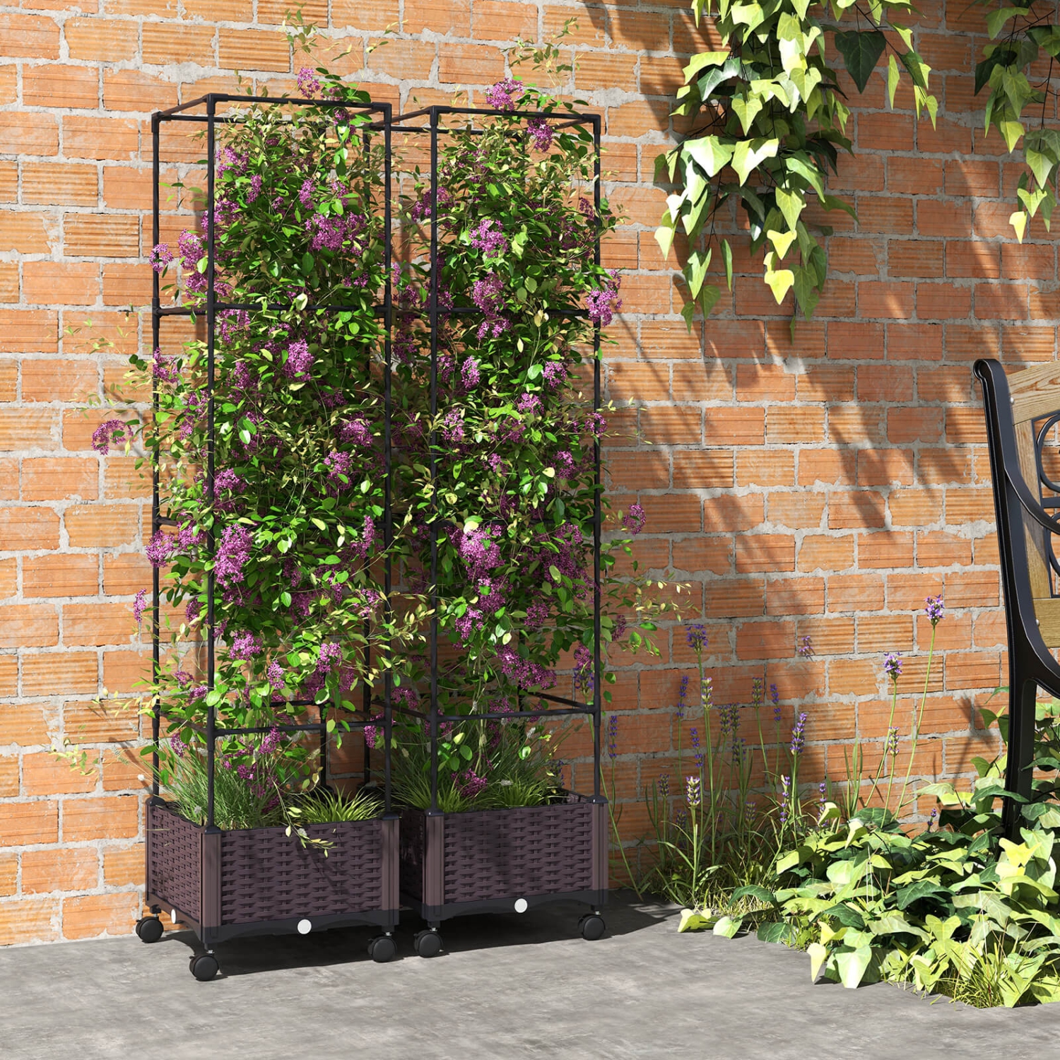 Costway 2 PCS 67" Planter Raised Garden Bed with Planter Box &Trellis Adjustable Height