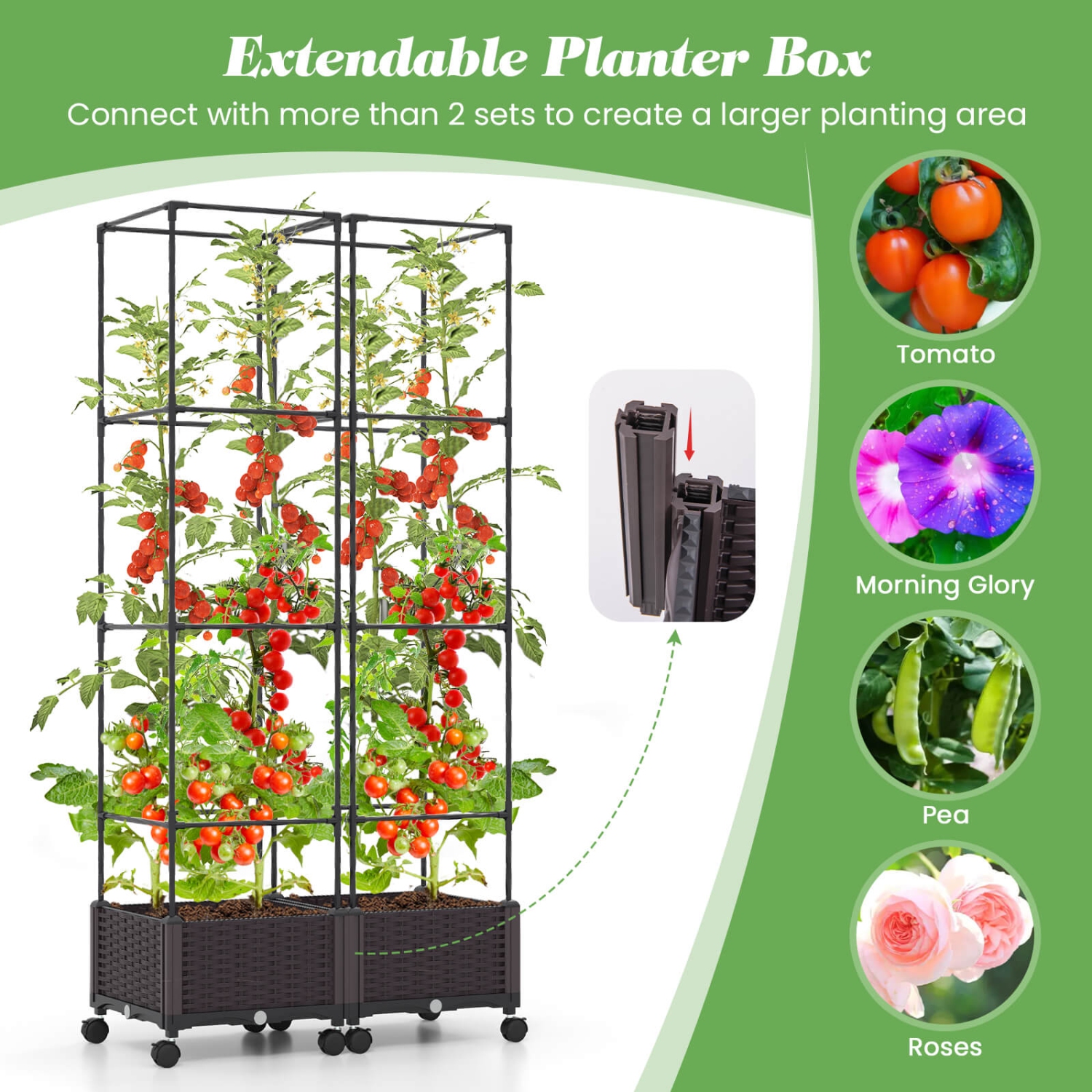 Costway 2 PCS 67" Planter Raised Garden Bed with Planter Box &Trellis Adjustable Height