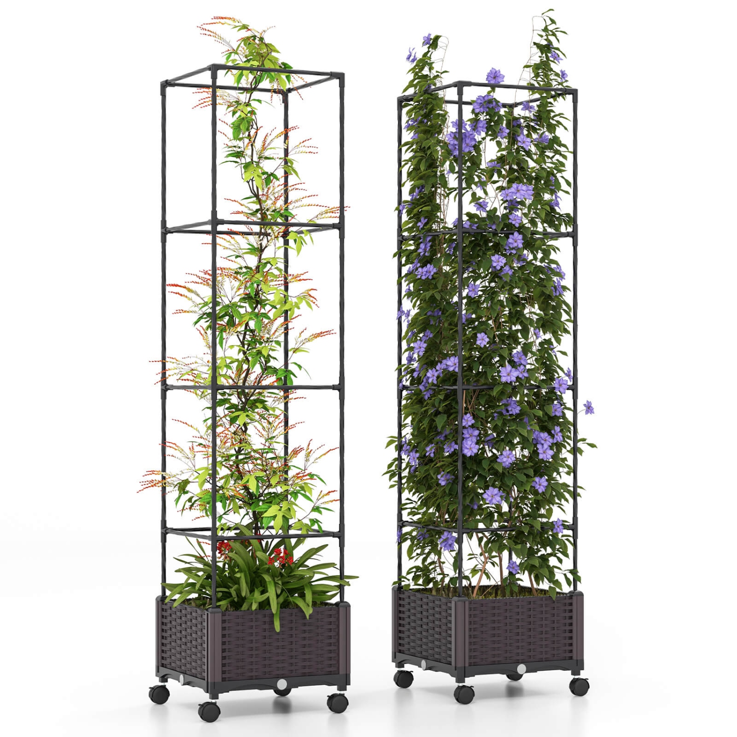 Costway 2 PCS 67" Planter Raised Garden Bed with Planter Box &Trellis Adjustable Height