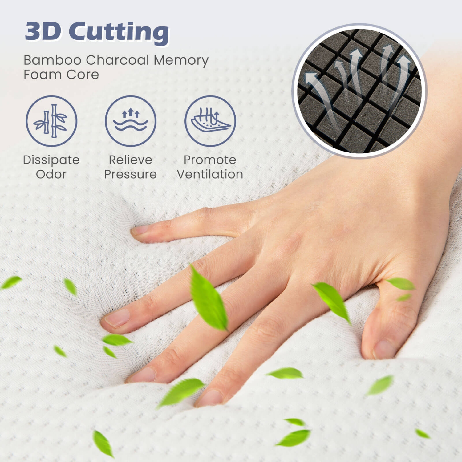 Ensemble de 2 oreillers en mousse à mémoire au charbon de bambou de Costway avec taie d'oreiller lavable à la machine