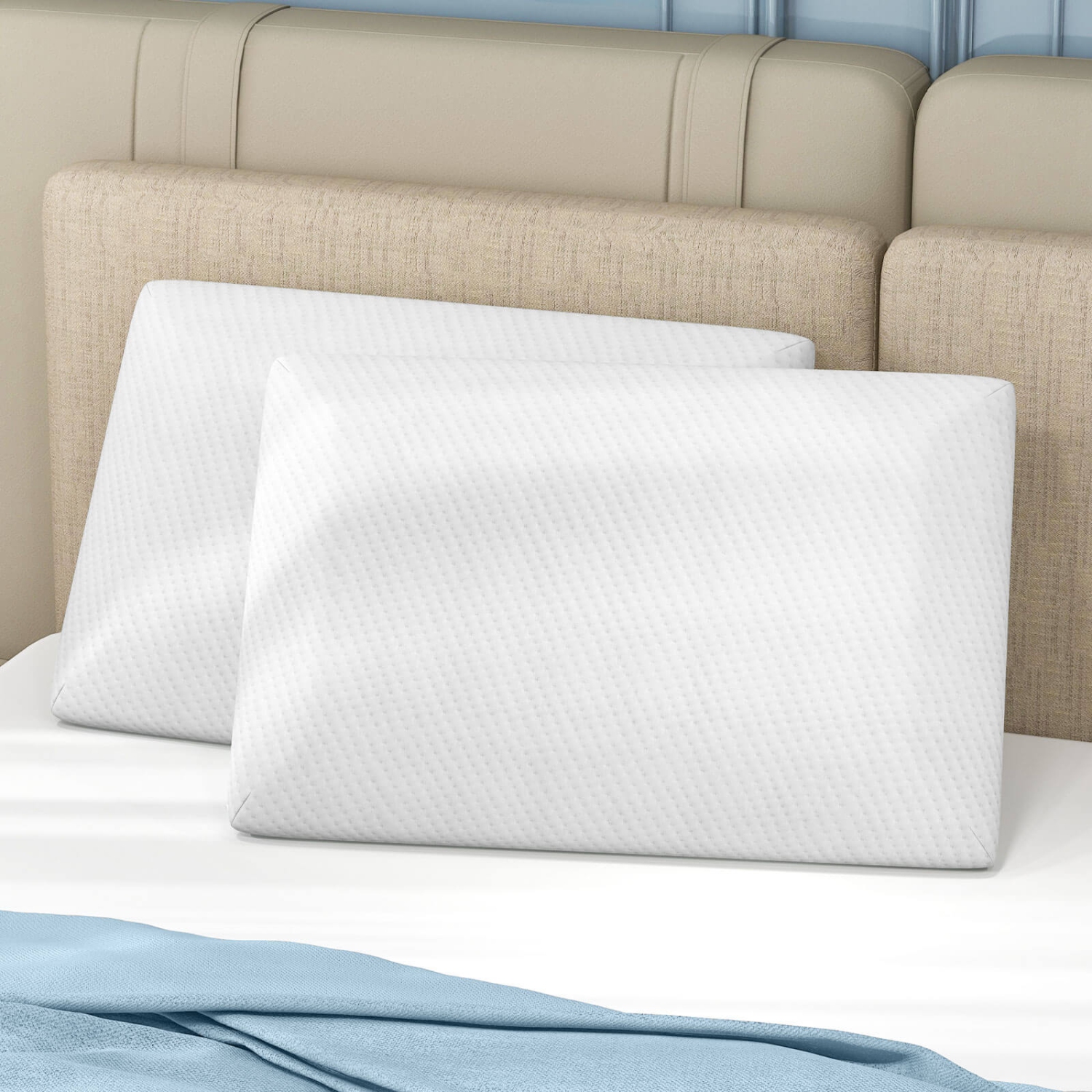 Costway Gel Memory Foam Pillow Set of 2 with Detachable and Machine-washable Pillowcase
