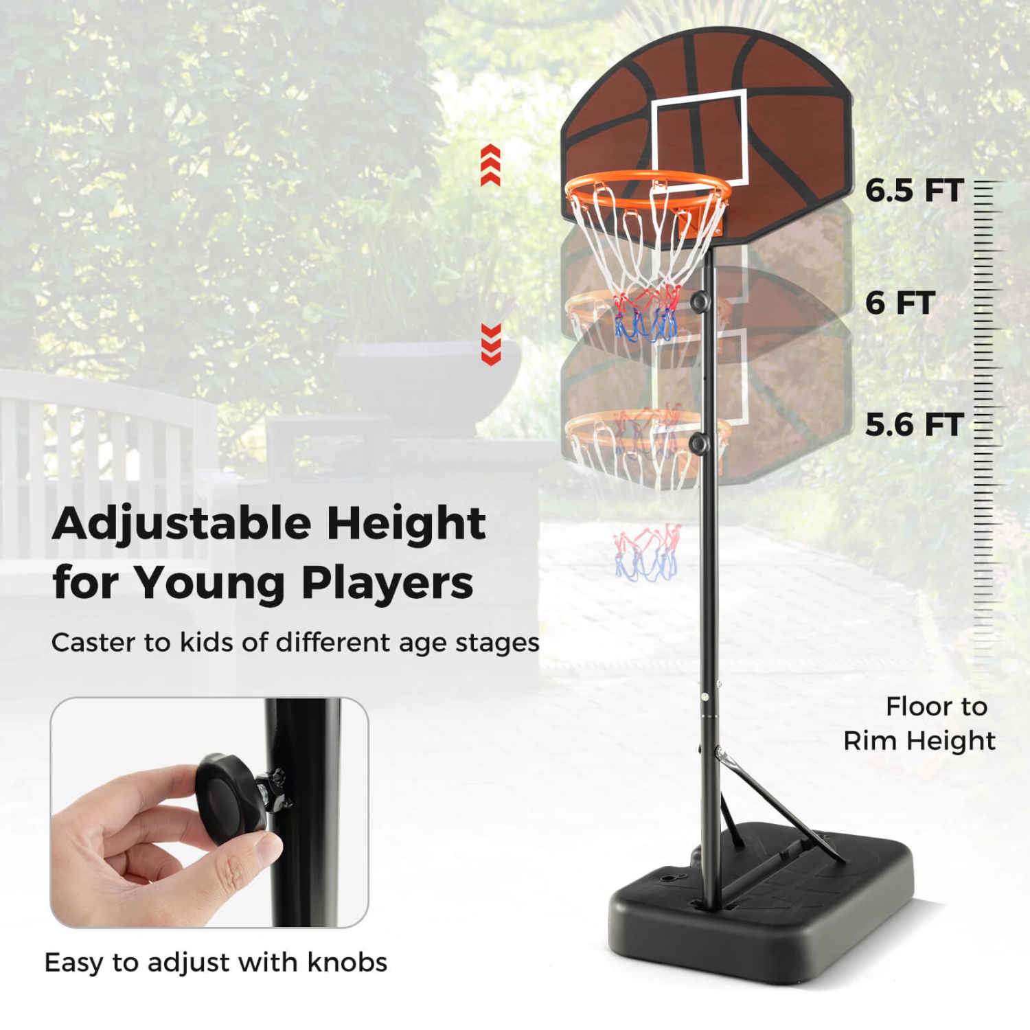 Costway Basketball Hoop 5.6-6.5 FT Height Adjustable for Kids with Shatterproof Backboard