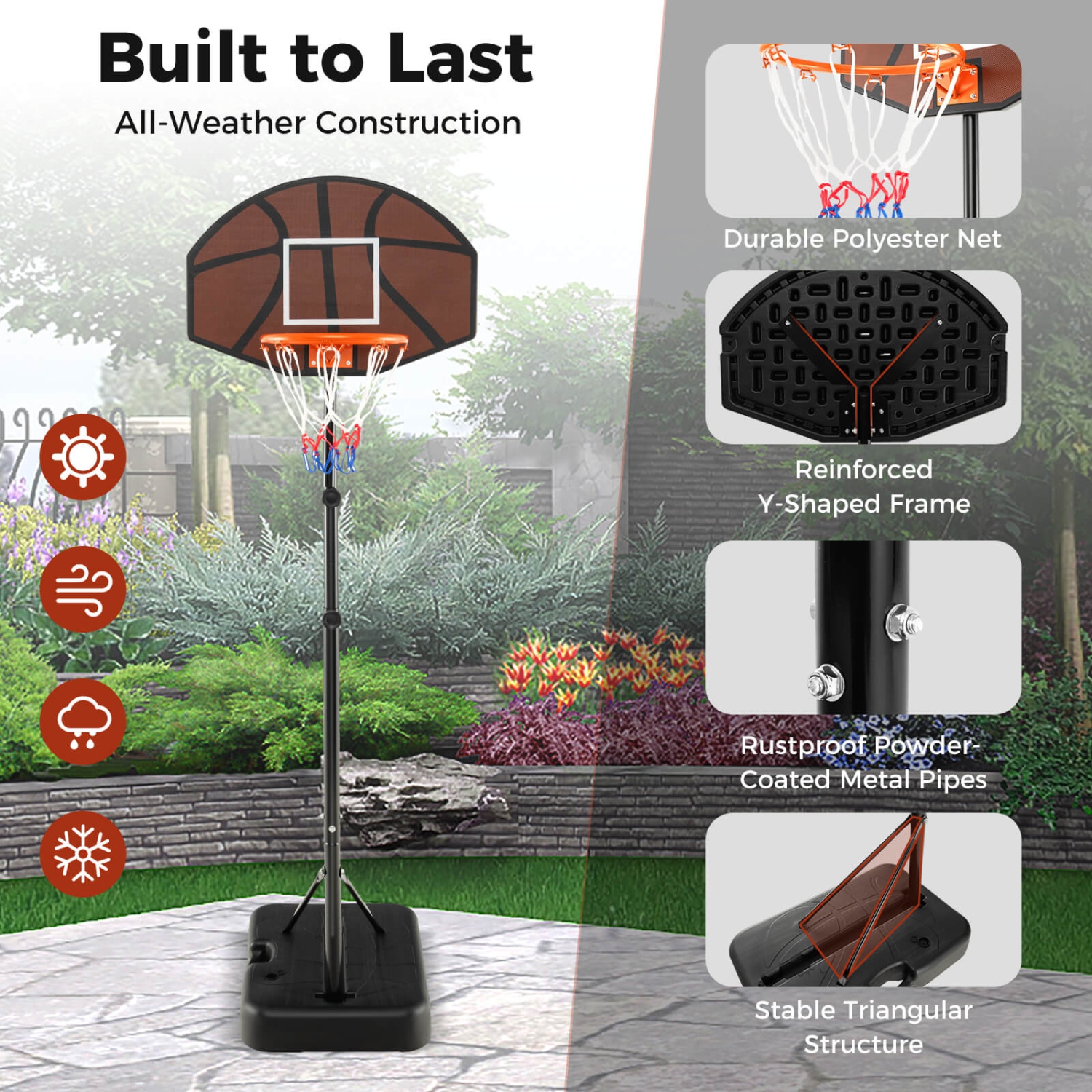 Costway Basketball Hoop 5.6-6.5 FT Height Adjustable for Kids with Shatterproof Backboard