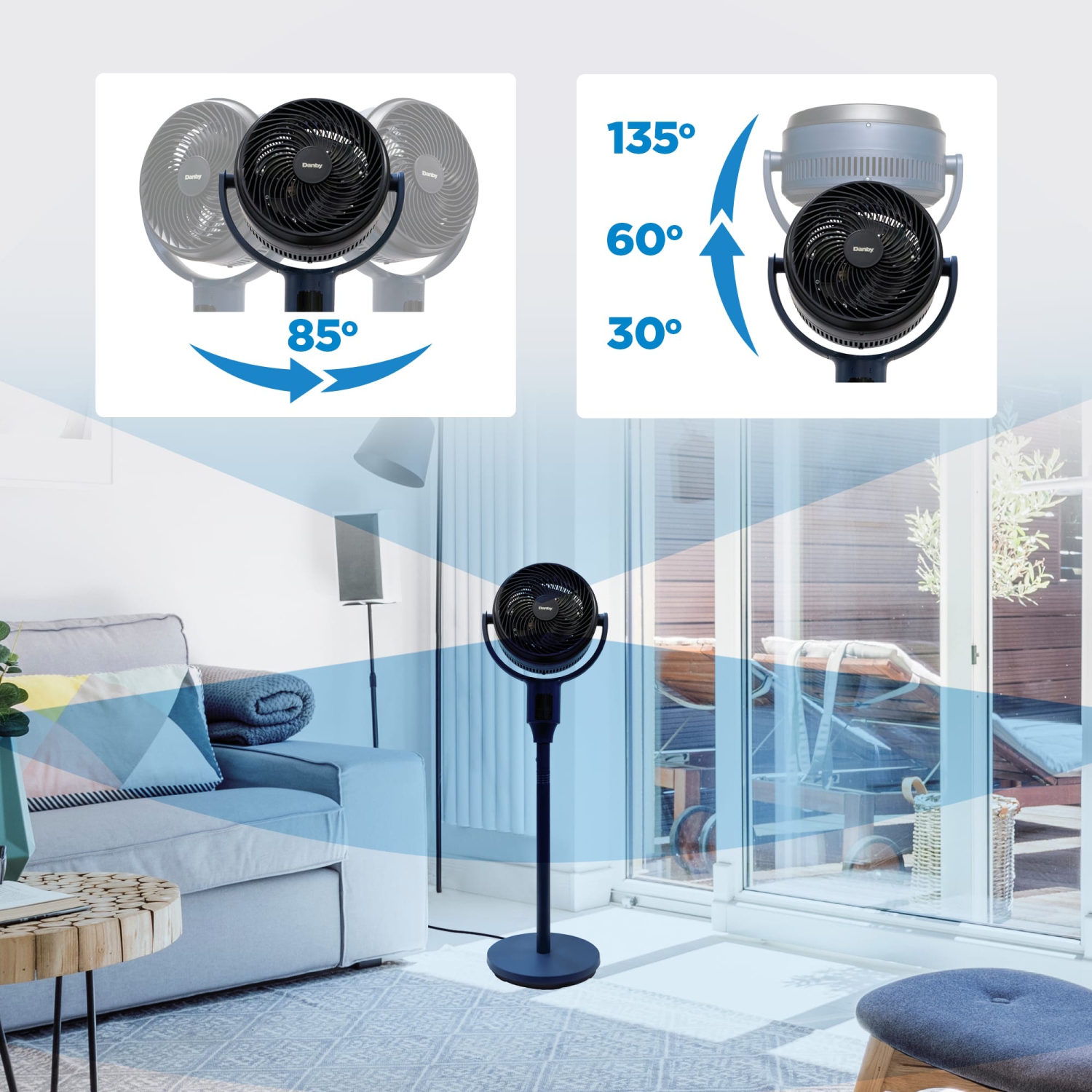 Ventilateur oscillant 2-en-1 Ultra Quiet de Danby à 9 vitesses, niveau de bruit 29&nbsp;dB, oscillation multidirectionnelle, support/table