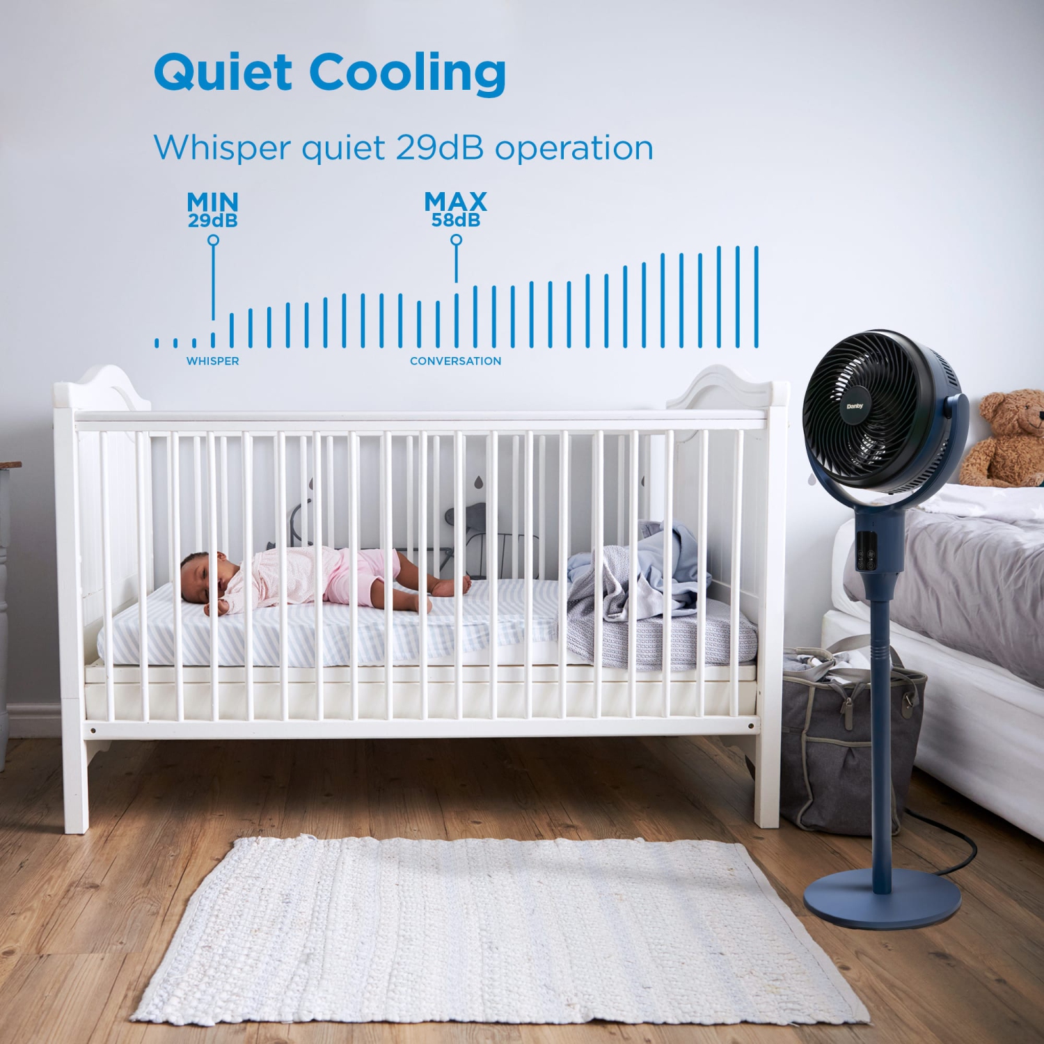 Ventilateur oscillant 2-en-1 Ultra Quiet de Danby à 9 vitesses, niveau de bruit 29&nbsp;dB, oscillation multidirectionnelle, support/table