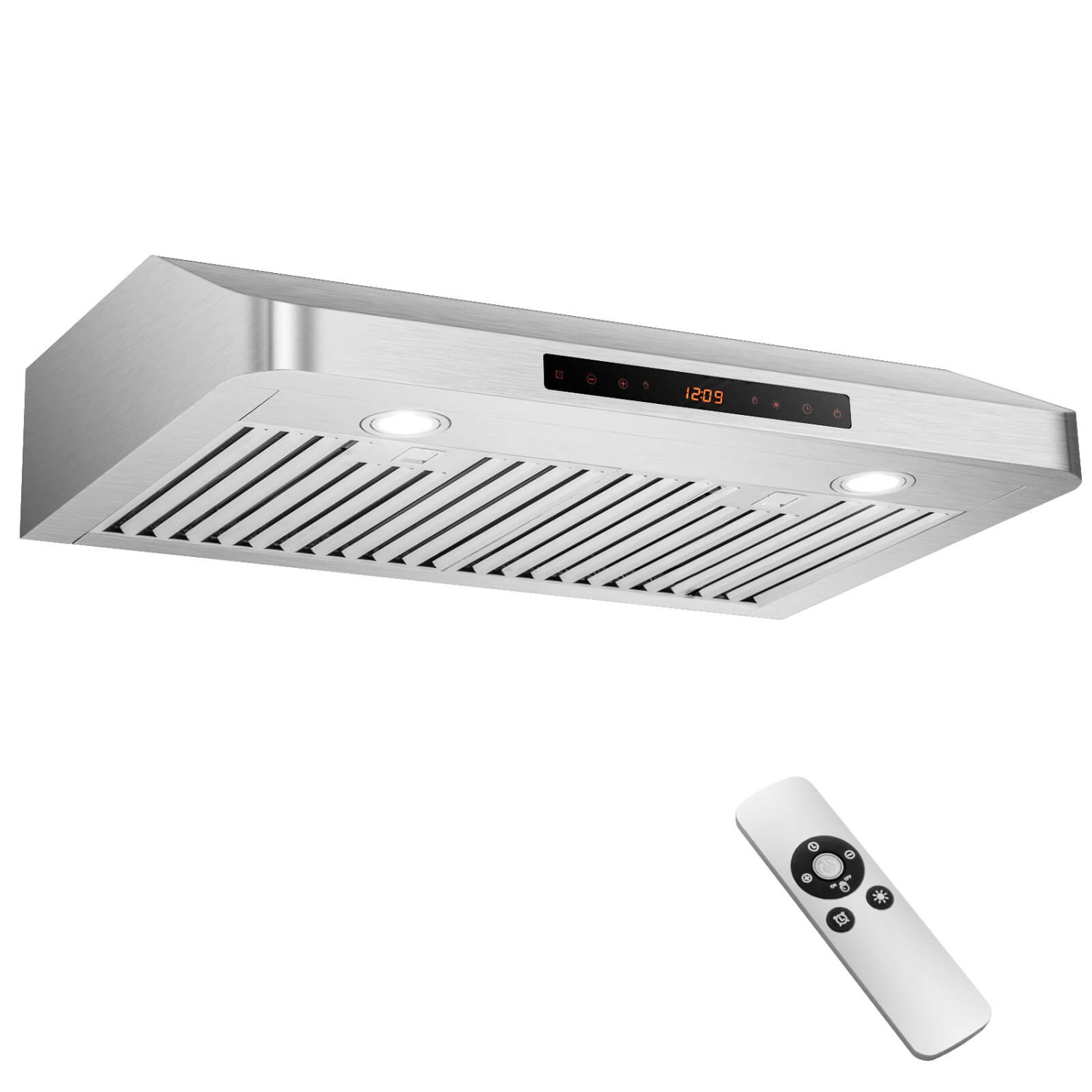 Costway 30" Under Cabinet Range Hood with 4 Fan Speed Adjustable LED Lights Time Setting Silver