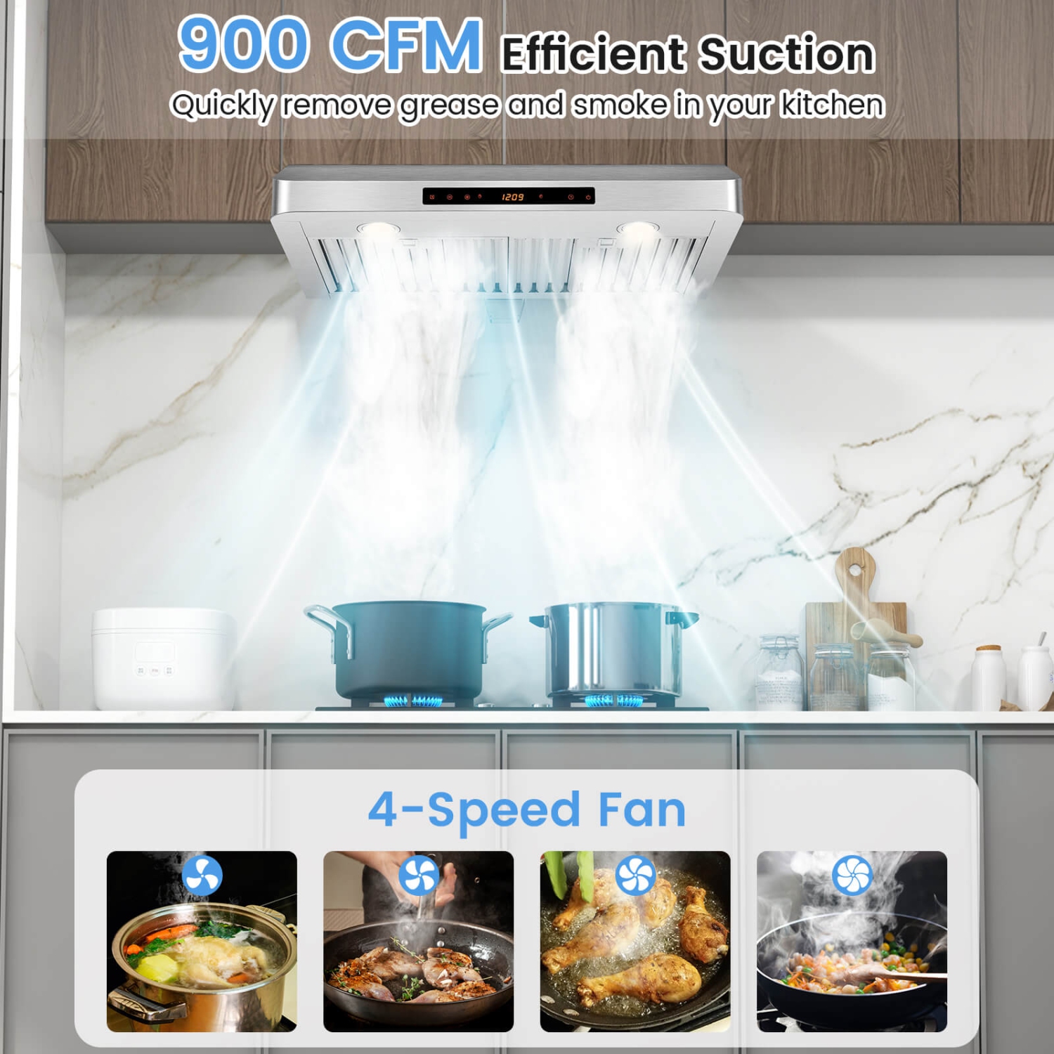 Costway 30" Under Cabinet Range Hood with 4 Fan Speed Adjustable LED Lights Time Setting Silver