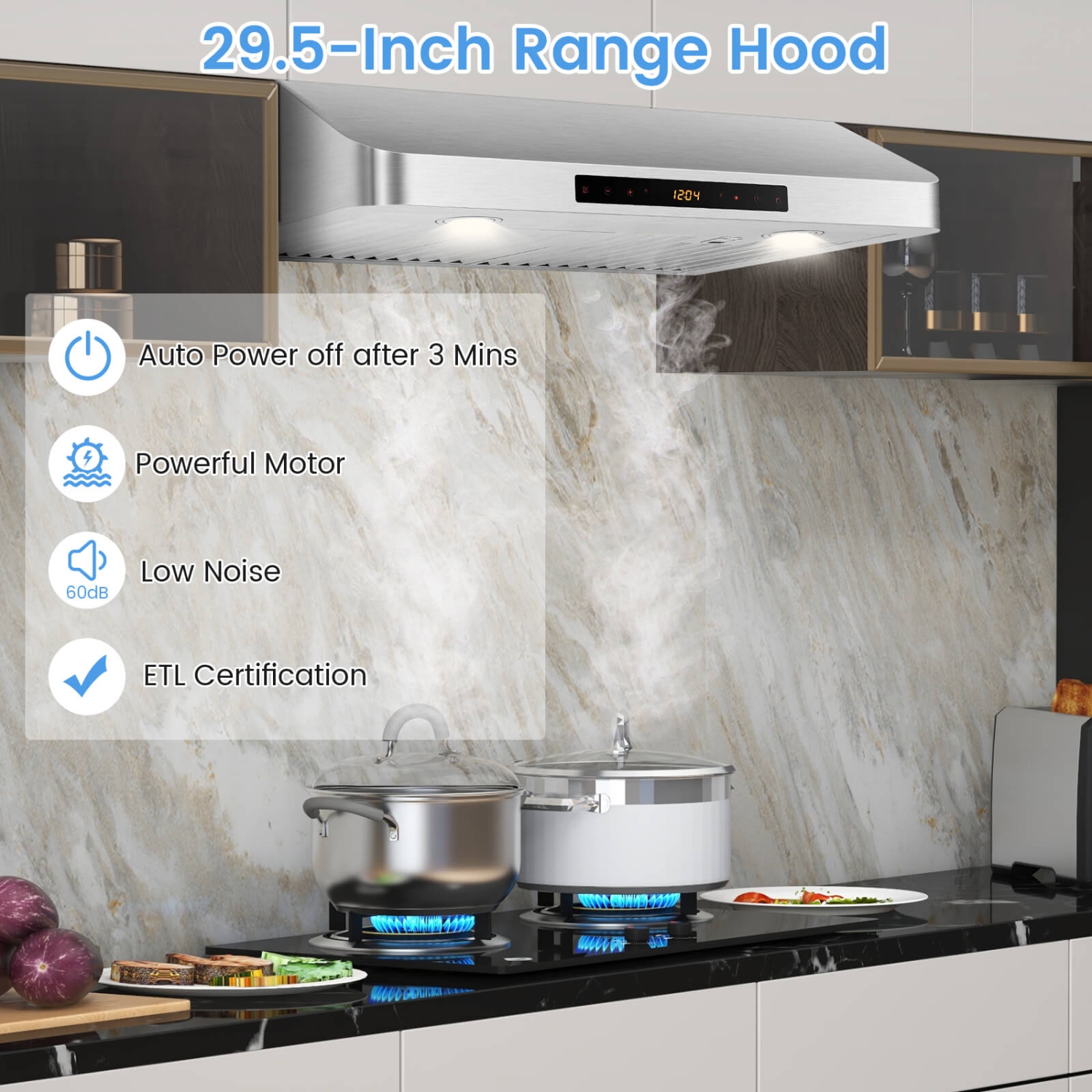 Costway 30" Under Cabinet Range Hood with 4 Fan Speed Adjustable LED Lights Time Setting Silver