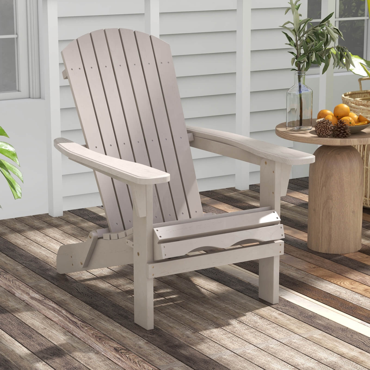 Ensemble de 1 chaises Adirondack pliantes de Costway avec dossier haut et accoudoirs larges, gris bois