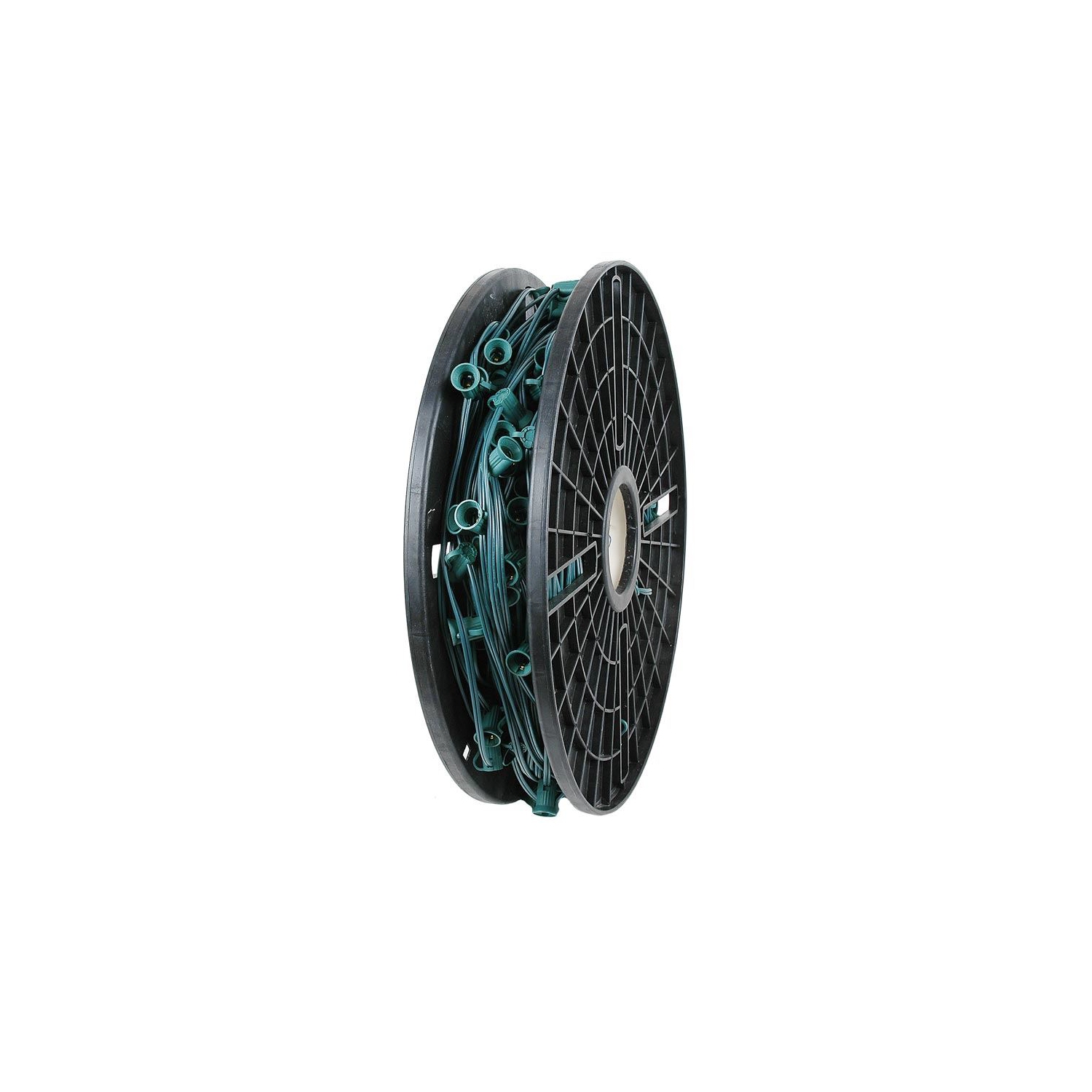 Novelty Lights 250 Feet C9/E17 Socketed Light Spool, Green Wire Bulk Reel, 8 Amp SPT-1 Wire, Commercial Grade, Indoor/Outdoor All Weather, For