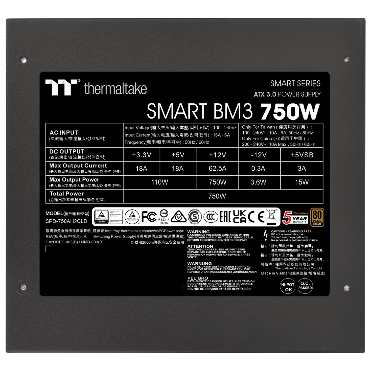 Bloc d'alimentation semi-modulaire ATX3.1 de 750 W Smart BM3 80 PLUS de Thermaltake