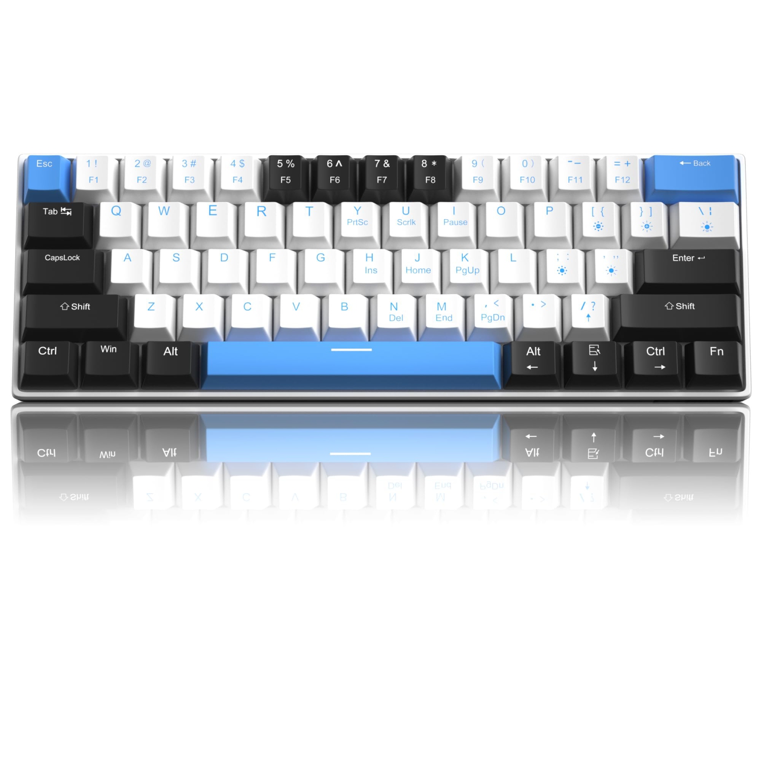 60 Percent Mechanical Gaming Keyboard,Black White Blue Mixed Color Keycaps Gaming Keyboard with Brown Switches, Detachable Type-C Cable Mini Keyboard with Blue LED Light