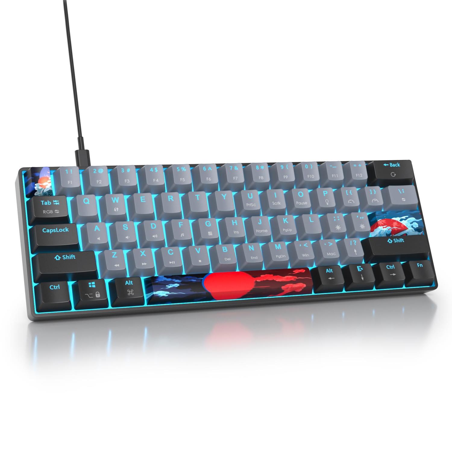 Owpkeenthy 60% Percent Keyboard Mechanical Gaming Blue Switch Ultra Compact RGB Wired 60% Gaming Keyboard N-Key Rollover for PC Gamer(Black/Blue